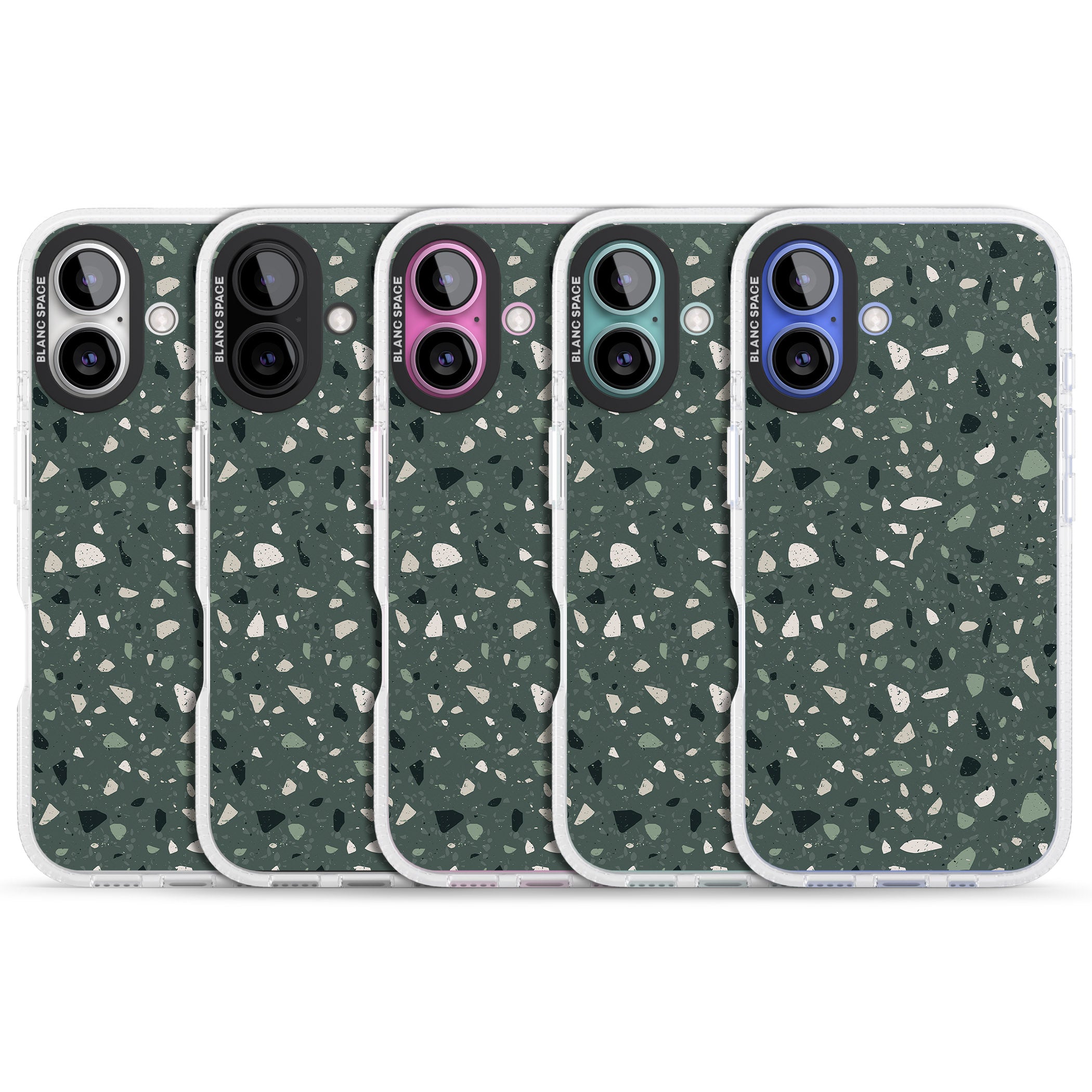 Green & Cream Terrazzo Pattern iPhone 16 / 16 Plus Clear Case Impact Air - Blanc Space