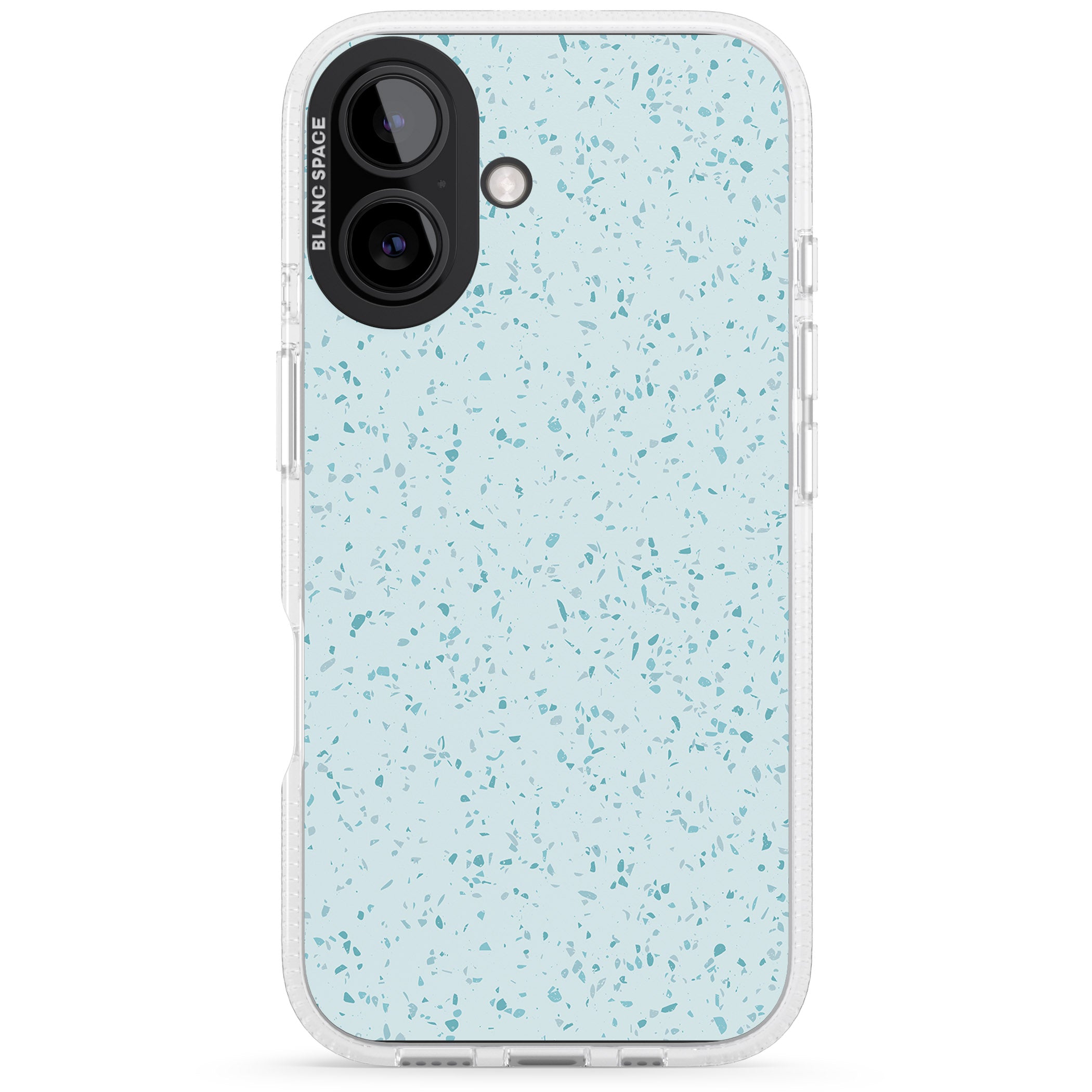 Light Blue Terrazzo Pattern iPhone 16 / 16 Plus Clear Case Impact Air - Blanc Space