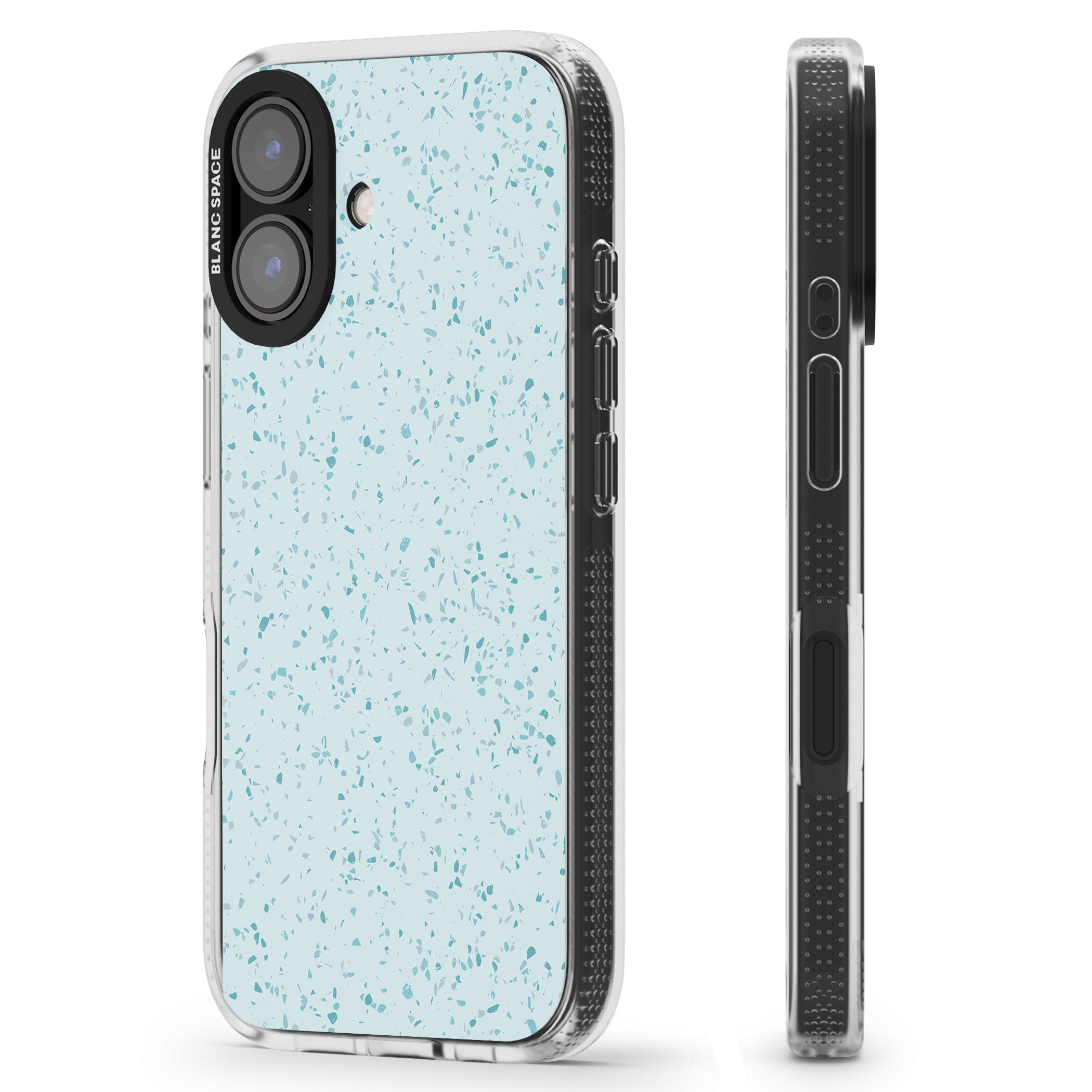 Light Blue Terrazzo Pattern iPhone 16 / 16 Plus Clear Case Impact Air - Blanc Space