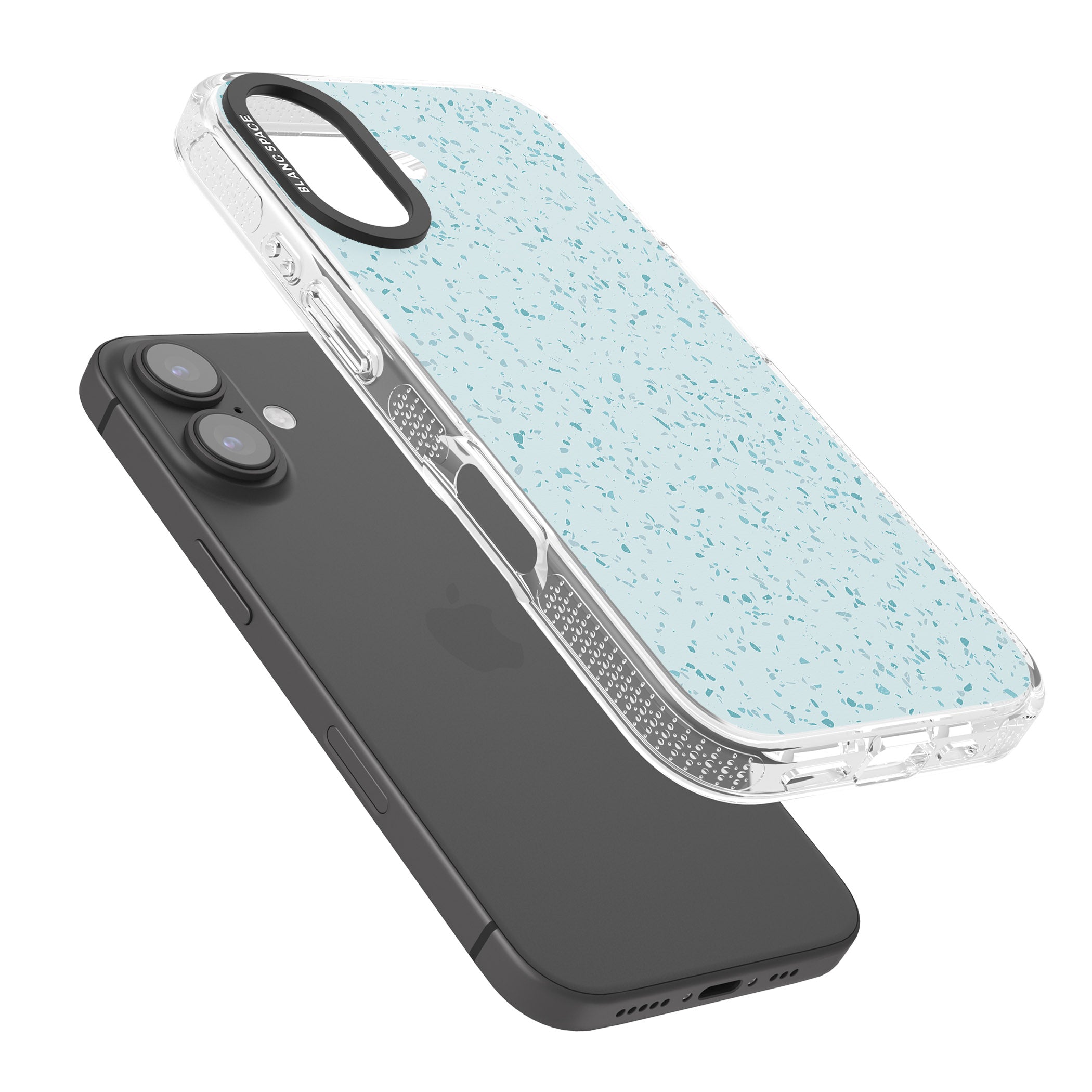 Light Blue Terrazzo Pattern iPhone 16 / 16 Plus Clear Case Impact Air - Blanc Space