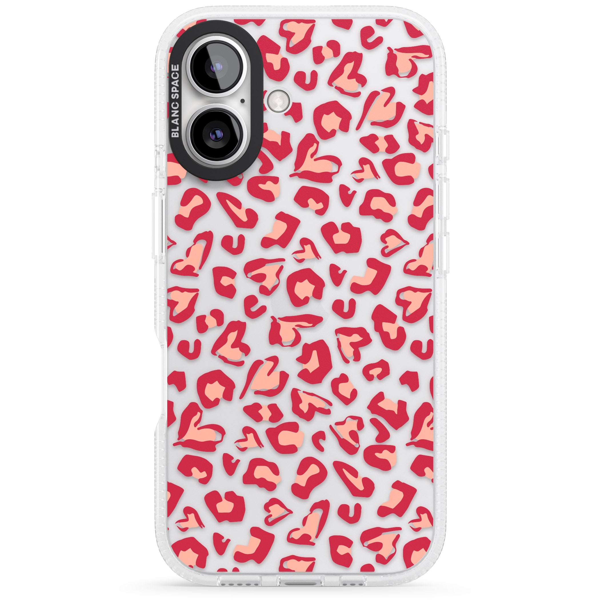Heart Leopard Print iPhone 16 / 16 Plus Clear Case Impact Air - Blanc Space