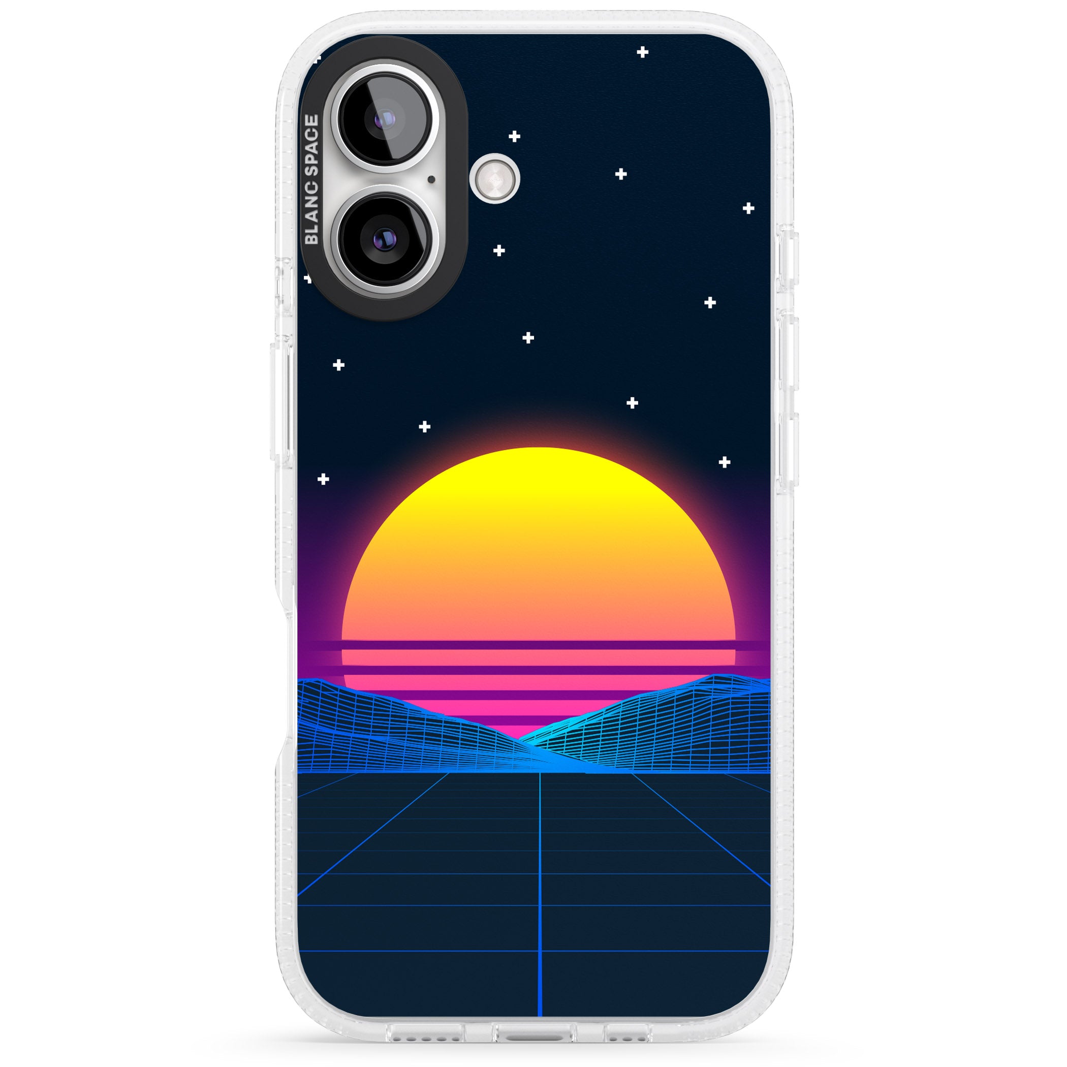 Retro Sunset Vaporwave iPhone 16 / 16 Plus Clear Case Impact Air - Blanc Space