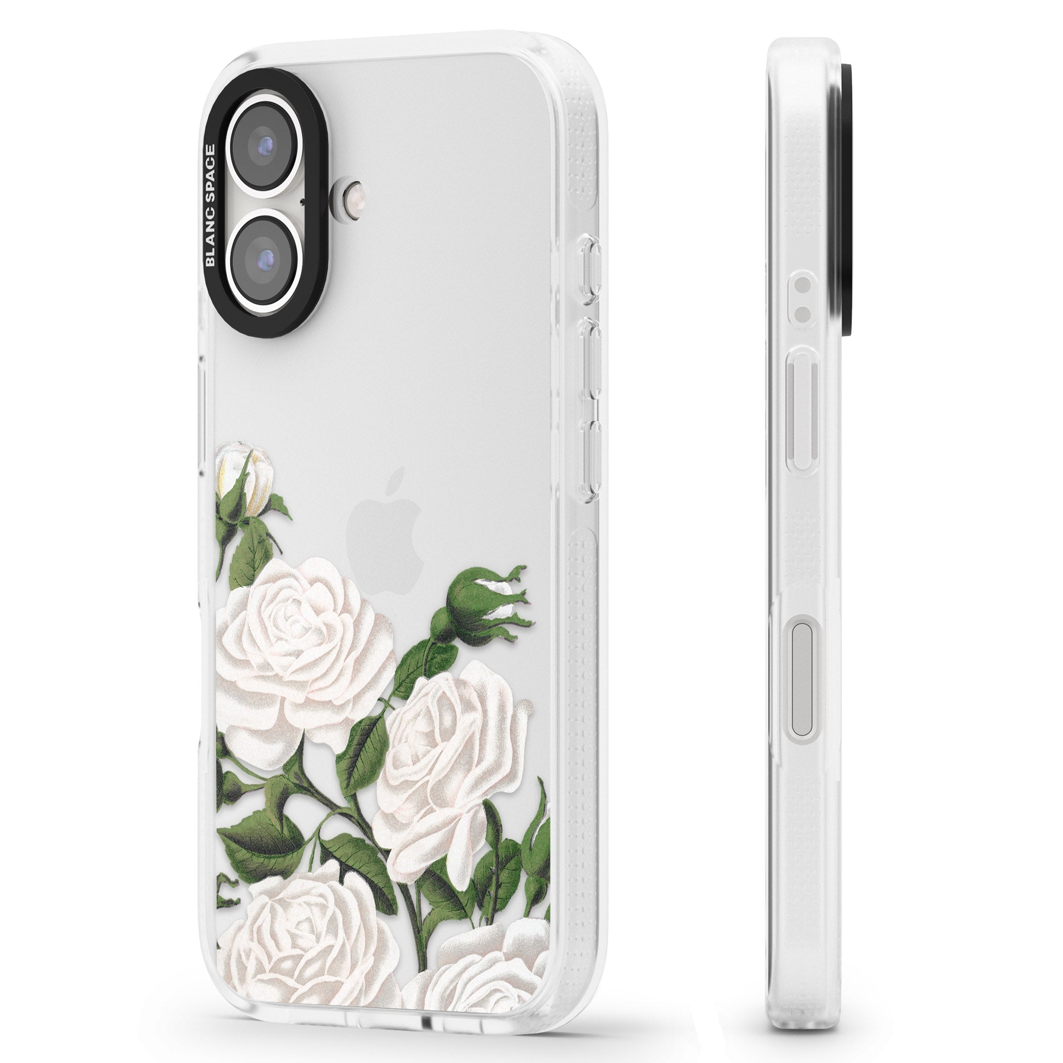 White Vintage Painted Flowers iPhone 16 / 16 Plus Clear Case Impact Air - Blanc Space