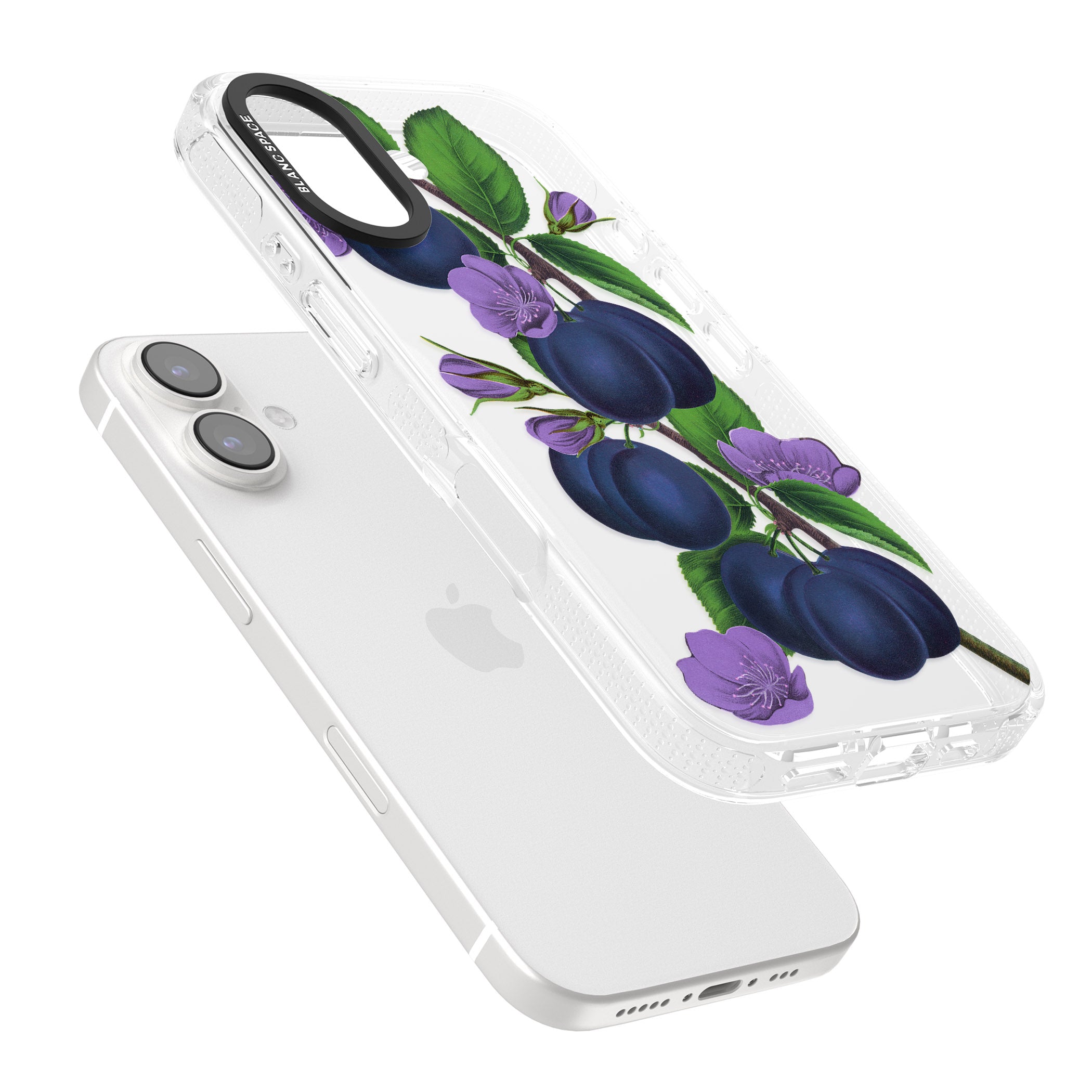 Vintage Painted Plums iPhone 16 / 16 Plus Clear Case Impact Air - Blanc Space