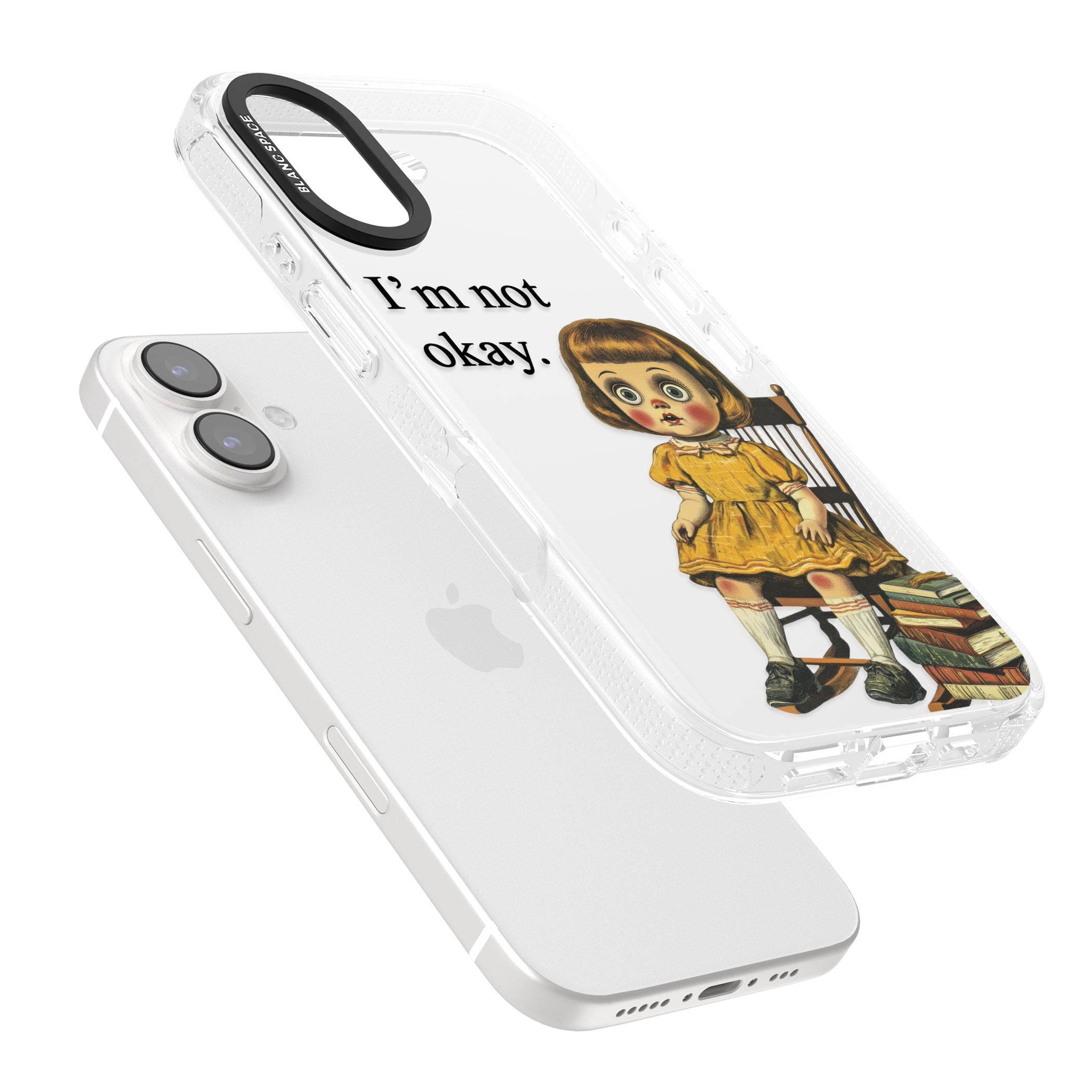 I'm Not Okay iPhone 16 / 16 Plus Clear Case Impact Air - Blanc Space