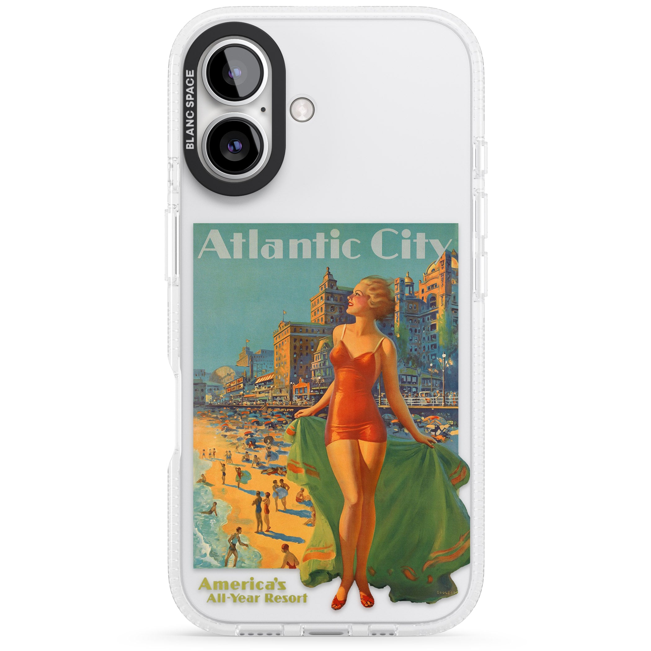 Atlantic City Vacation Poster iPhone 16 / 16 Plus Clear Case Impact Air - Blanc Space