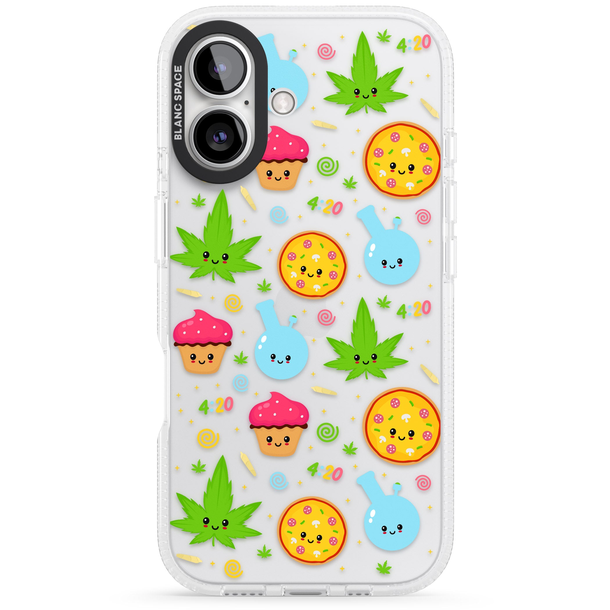 Kawaii Weed Pattern iPhone 16 / 16 Plus Clear Case Impact Air - Blanc Space