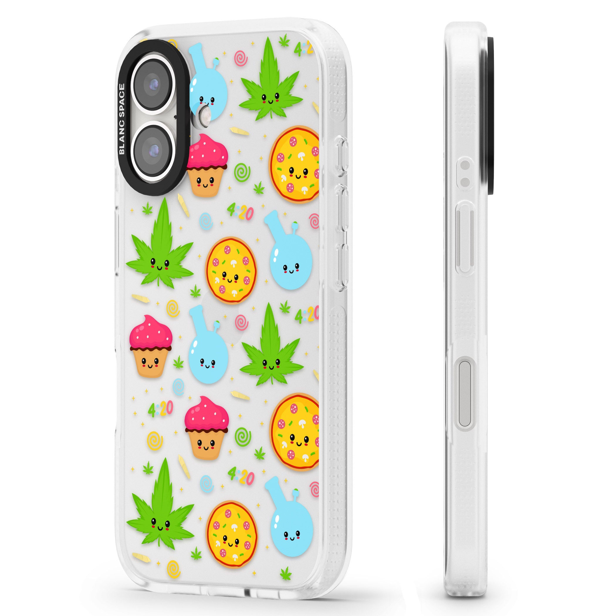 Kawaii Weed Pattern iPhone 16 / 16 Plus Clear Case Impact Air - Blanc Space