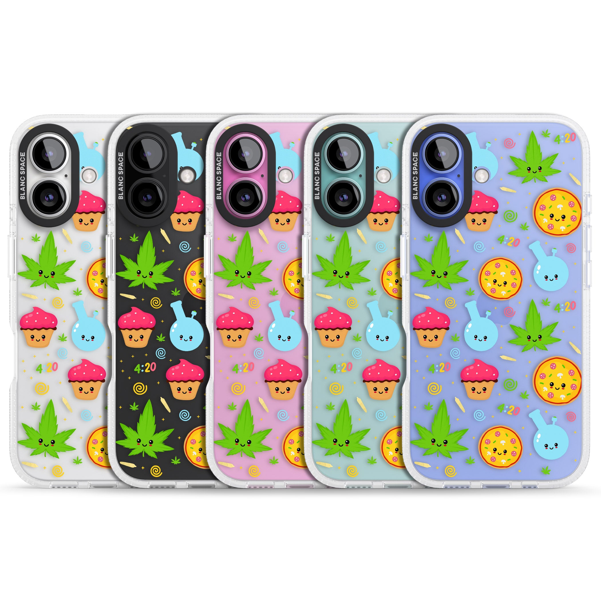 Kawaii Weed Pattern iPhone 16 / 16 Plus Clear Case Impact Air - Blanc Space