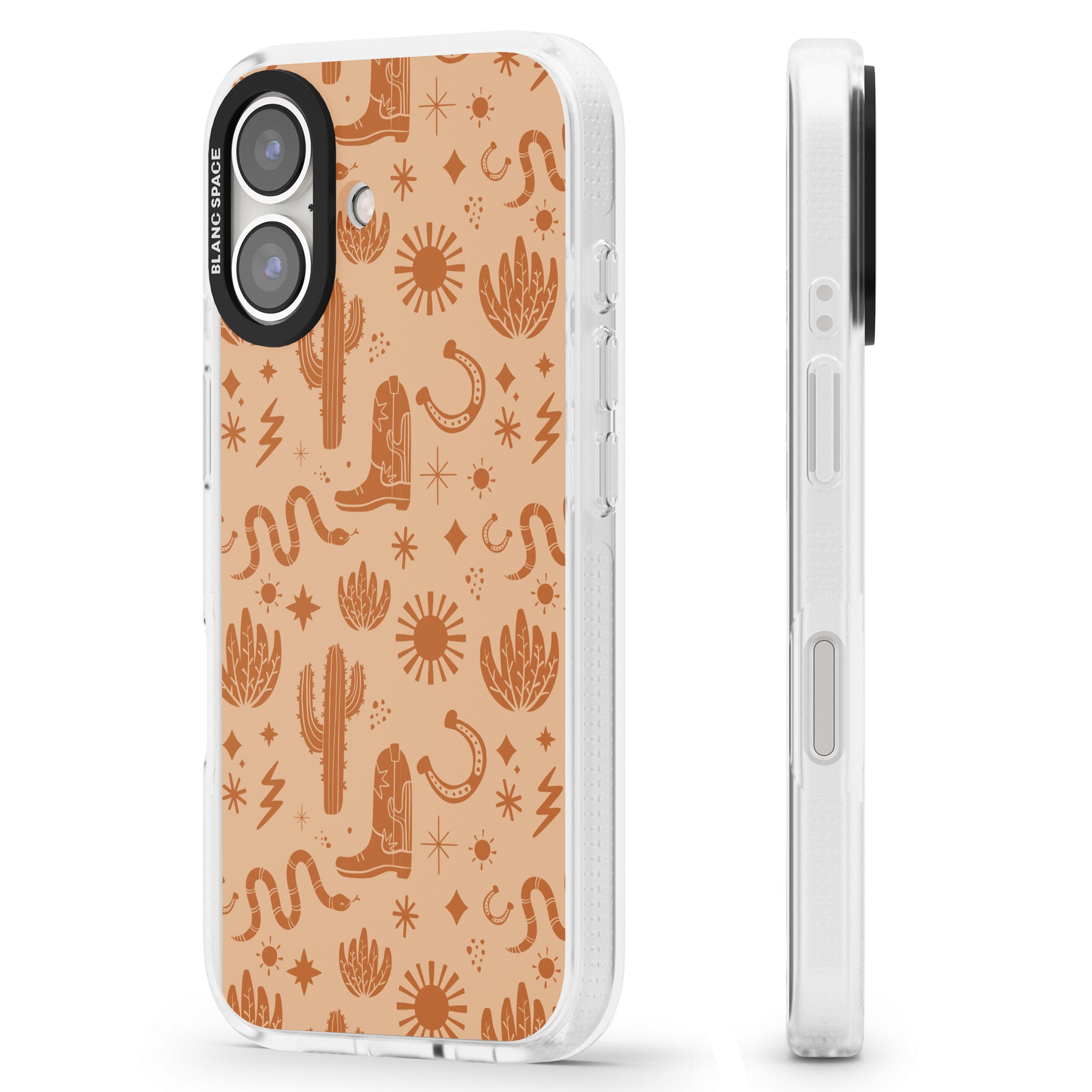 Wild West Pattern iPhone 16 / 16 Plus Clear Case Impact Air - Blanc Space