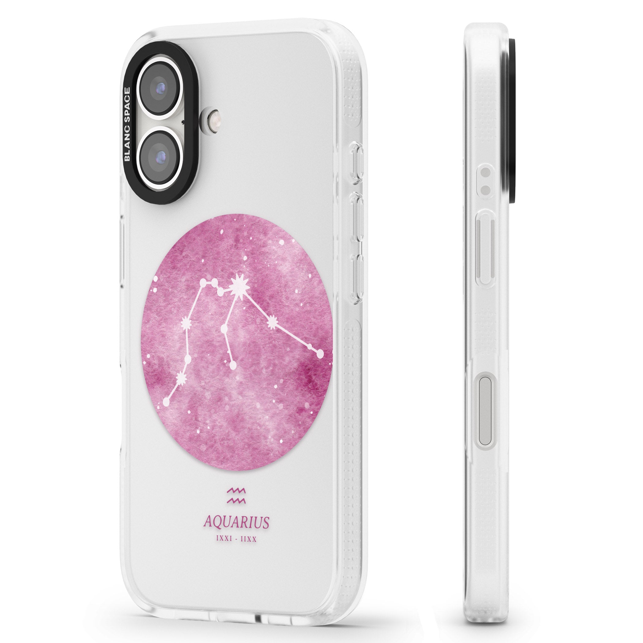 Aquarius Zodiac Transparent Design - Pink iPhone 16 / 16 Plus Clear Case Impact Air - Blanc Space