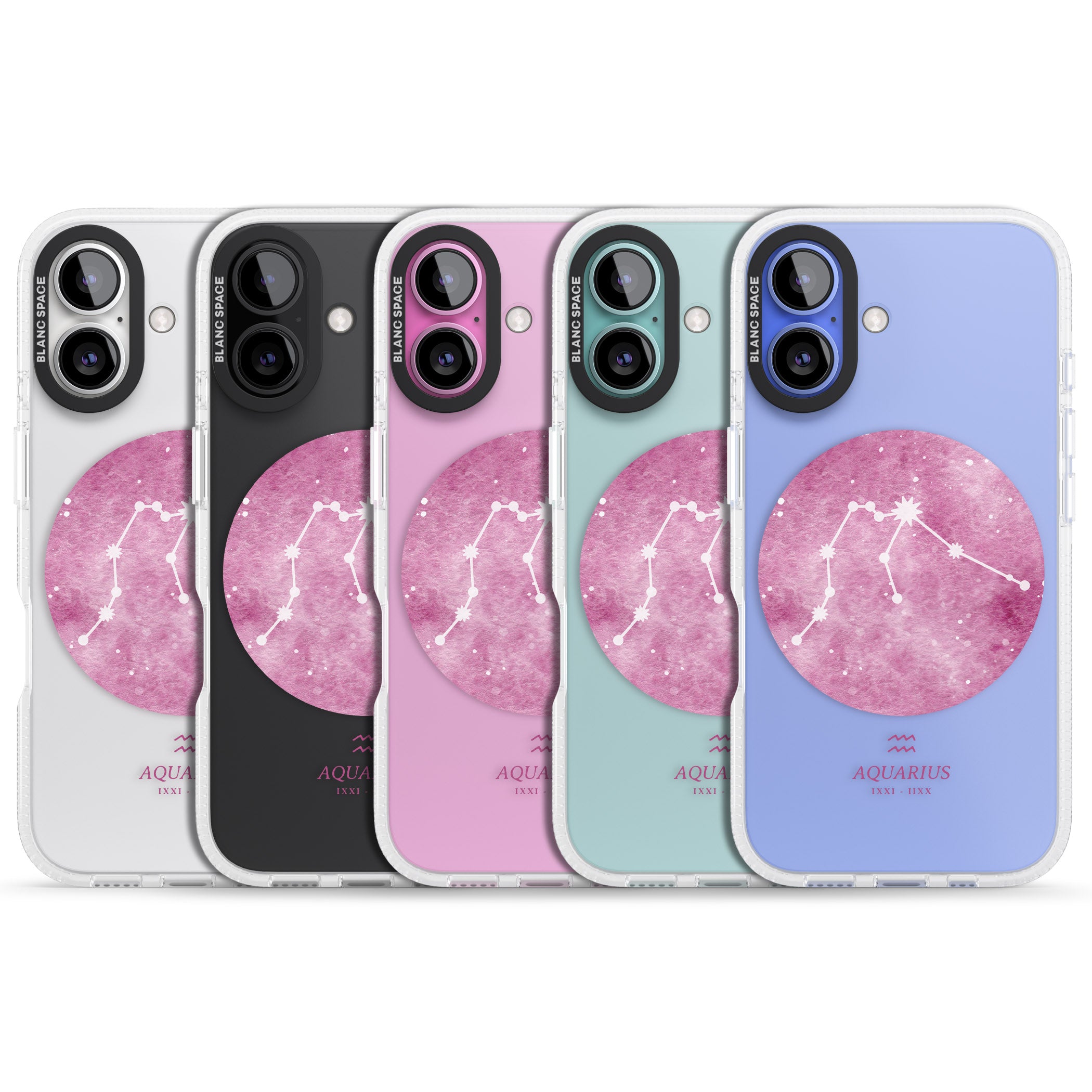 Aquarius Zodiac Transparent Design - Pink iPhone 16 / 16 Plus Clear Case Impact Air - Blanc Space