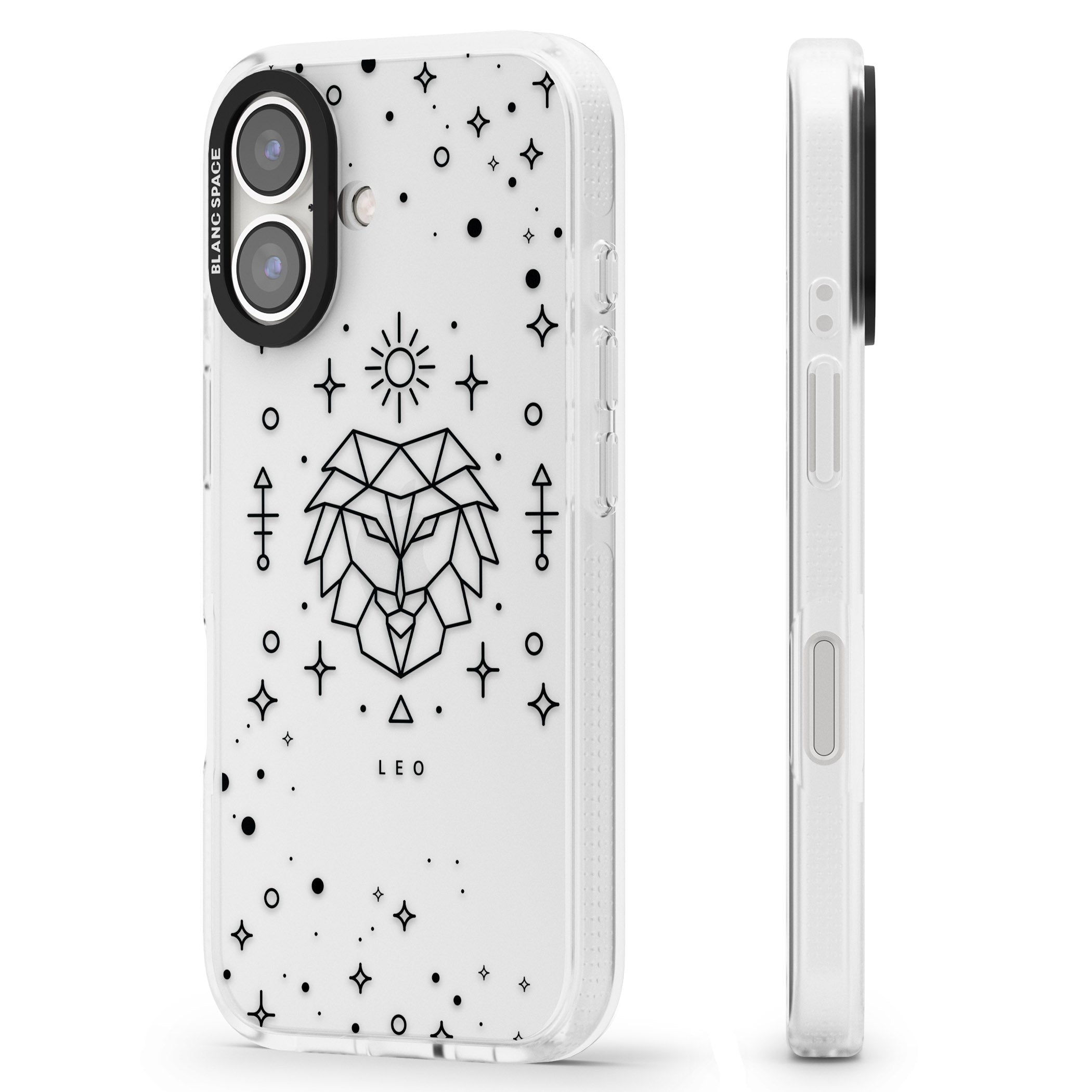 Leo Emblem - Transparent Design iPhone 16 / 16 Plus Clear Case Impact Air - Blanc Space