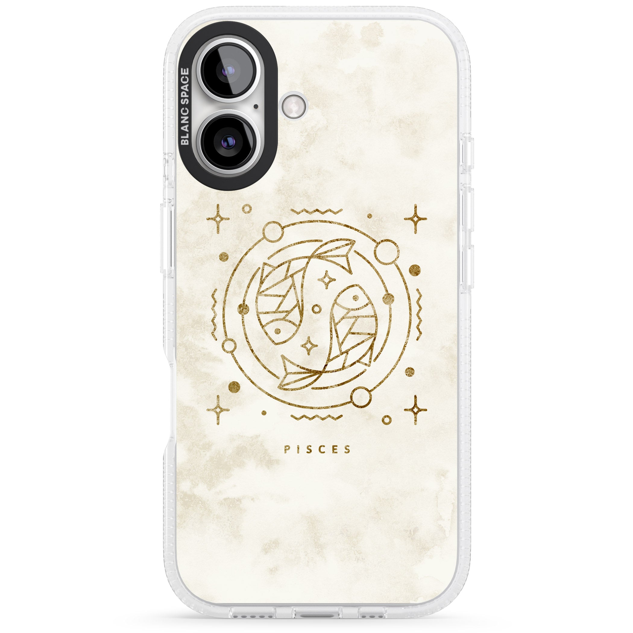 Pisces Emblem - Solid Gold Marbled Design iPhone 16 / 16 Plus Clear Case Impact Air - Blanc Space