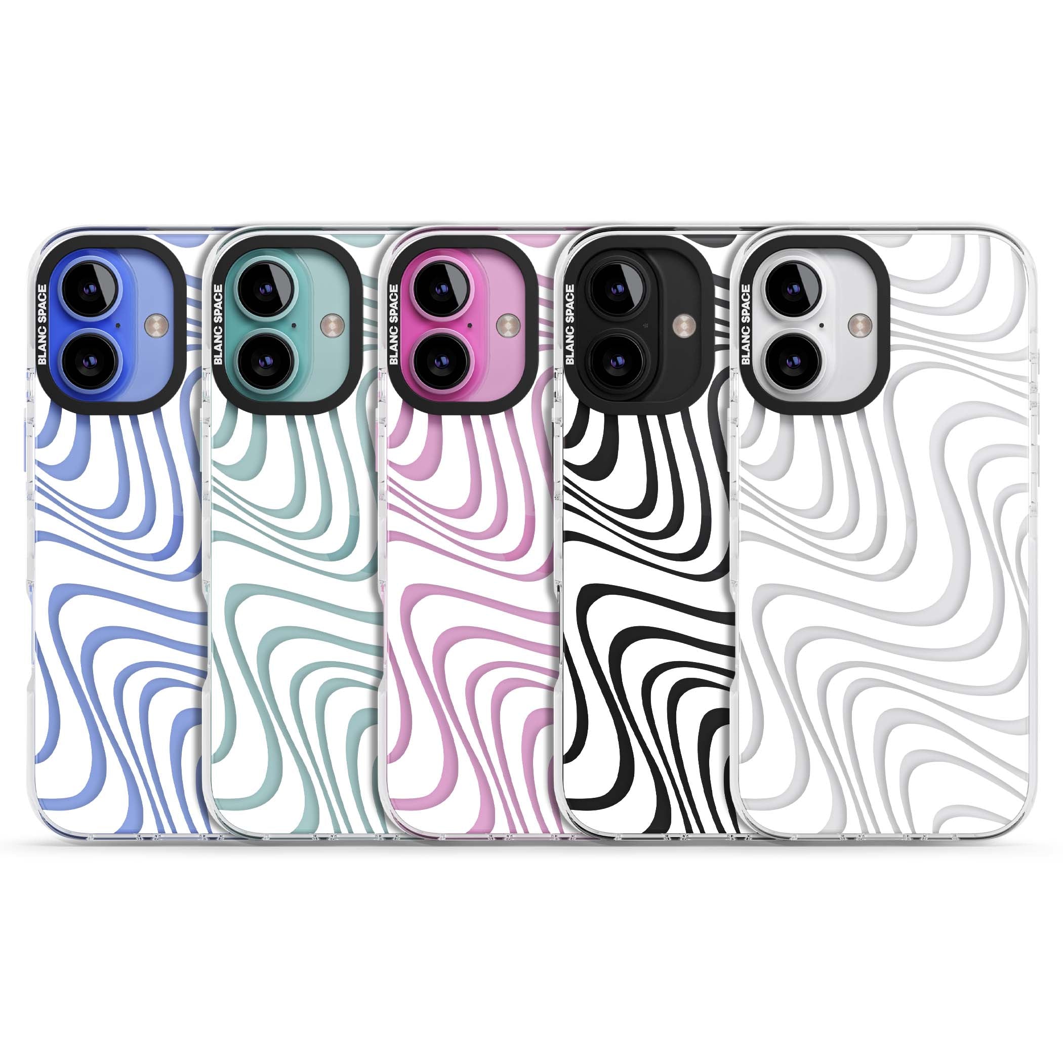 White Abstract Waves abstract iPhone case featuring flowing grey wave pattern on clear background | Clear Impact case for iPhone 16, iPhone 16 Plus