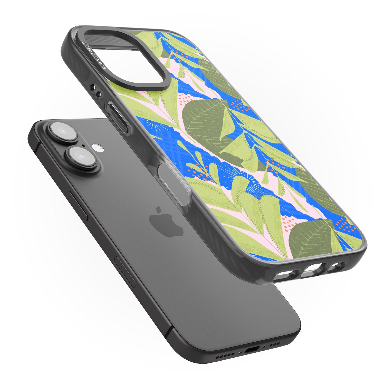 iPhone 16 Pro Max Fern Leaves Abstract Pattern Black Impact Phone Case