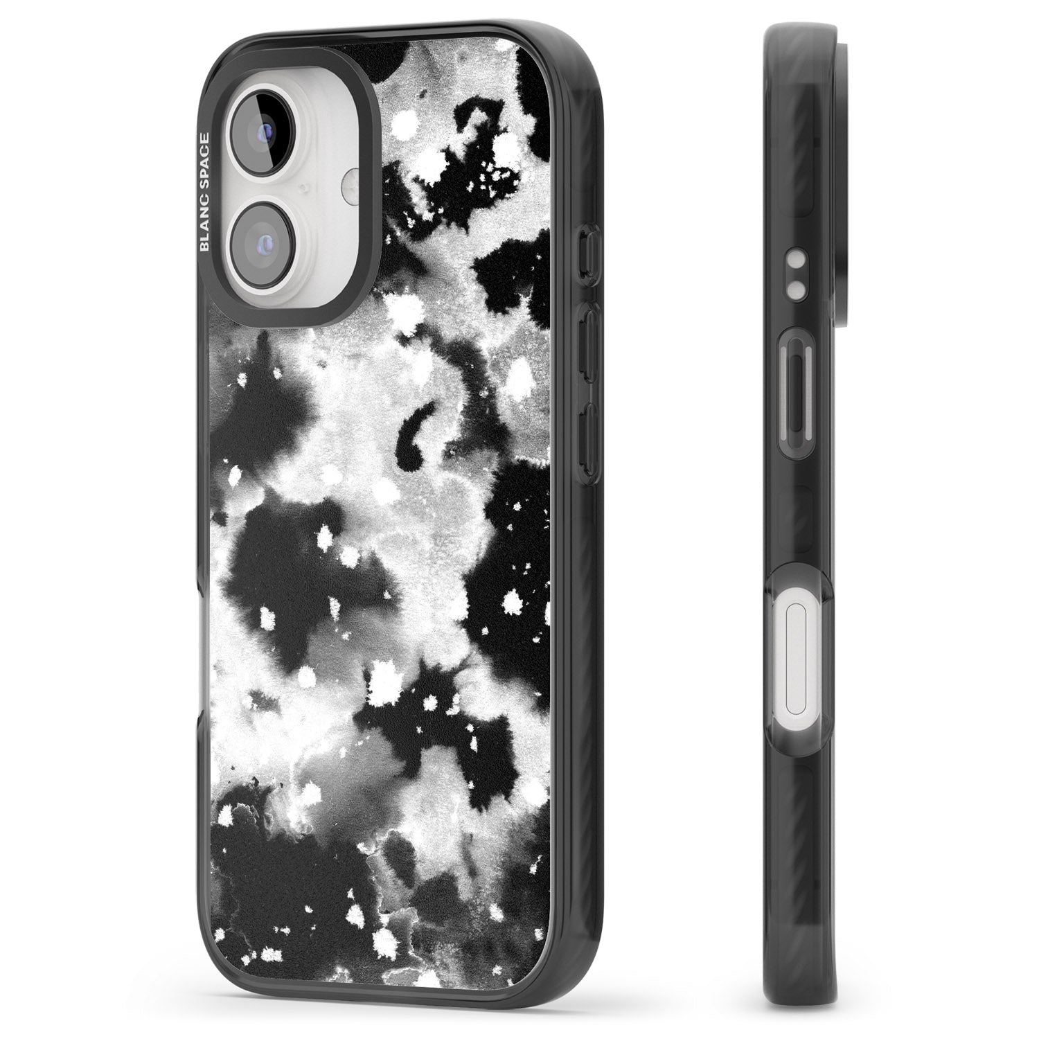 iPhone 16 Pro Max Black & White Acid Wash Tie-Dye Pattern Black Impact Phone Case