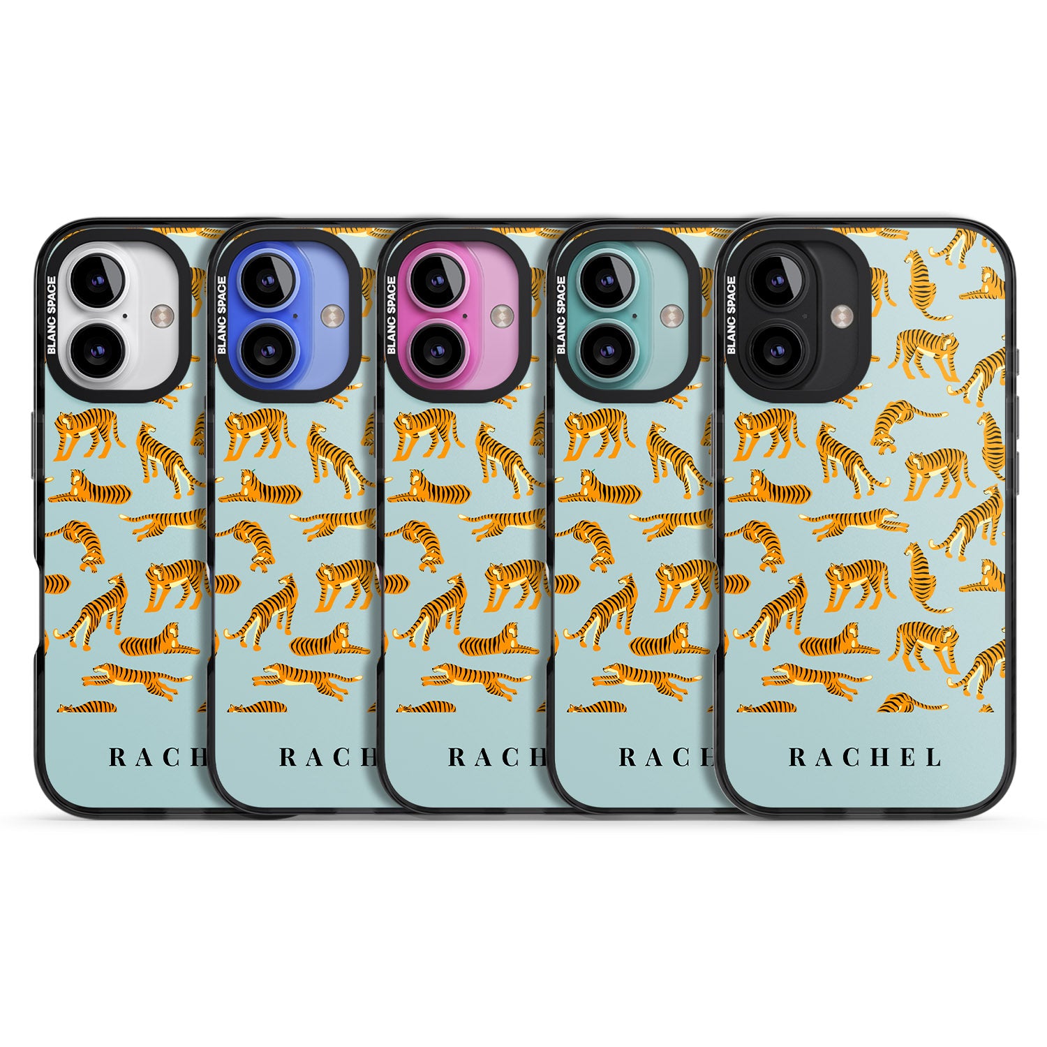 iPhone 16 Pro Max Personalised Tiger Pattern: Turquoise Blue Black Impact Phone Case