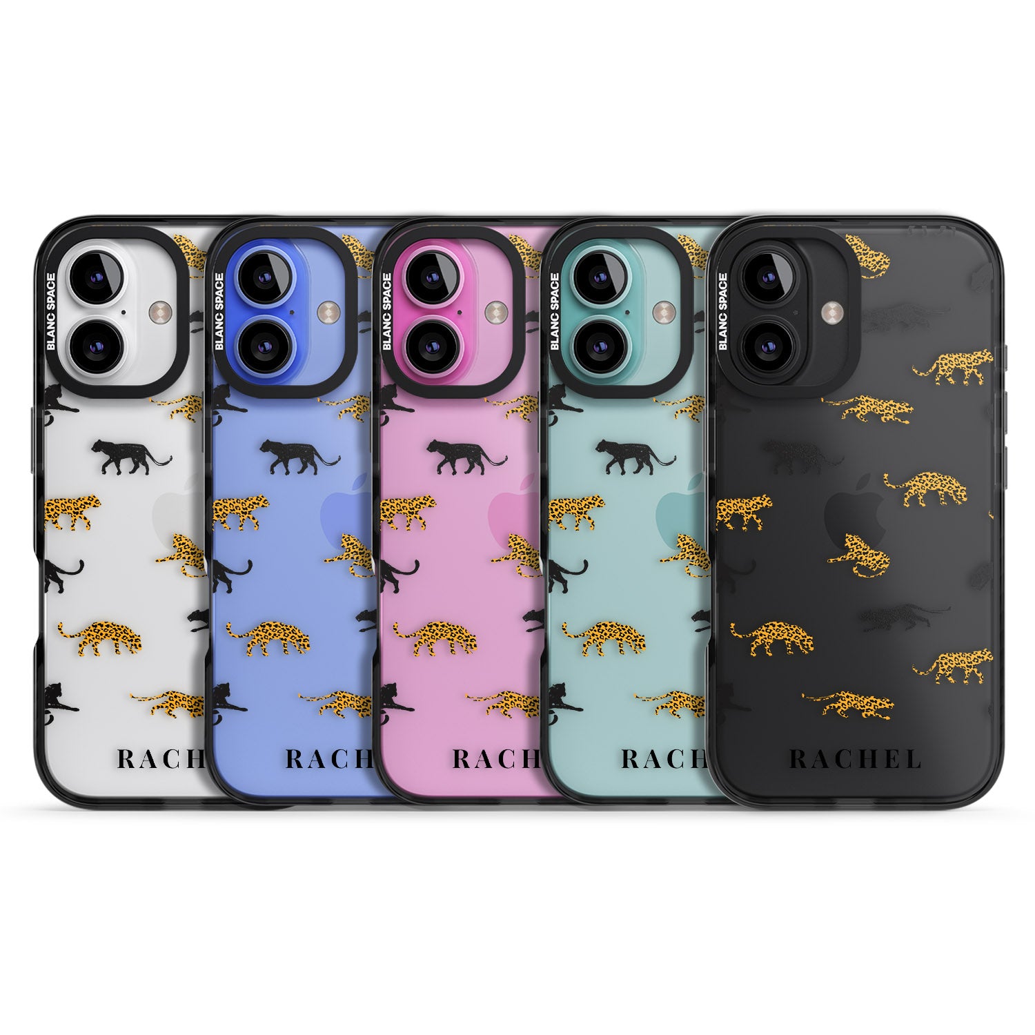 iPhone 16 Pro Max Personalised Jaguar Pattern on Transparent Black Impact Phone Case