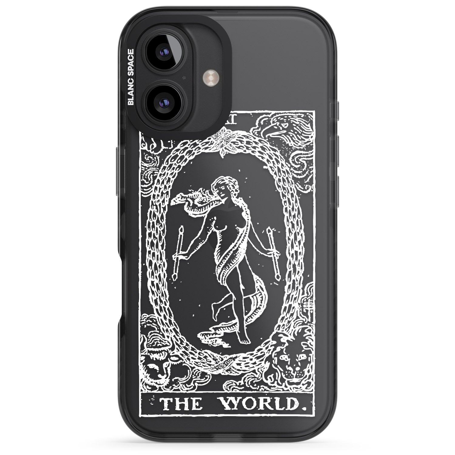 iPhone 16 Pro Max Personalised The World Tarot Card - White Transparent Black Impact Phone Case