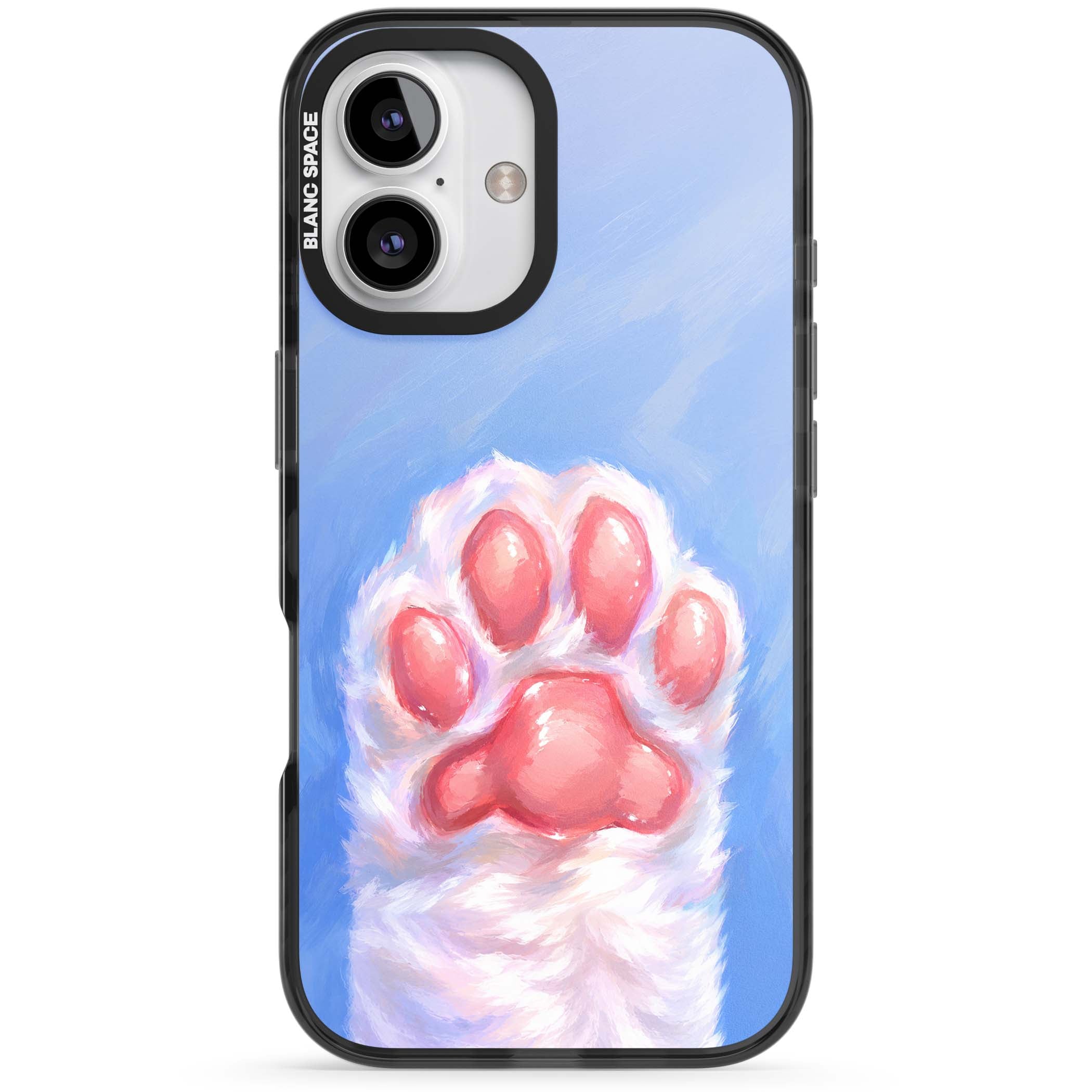 Soft White Paw cute iPhone case | Black Impact case for iPhone 16, iPhone 16 Plus