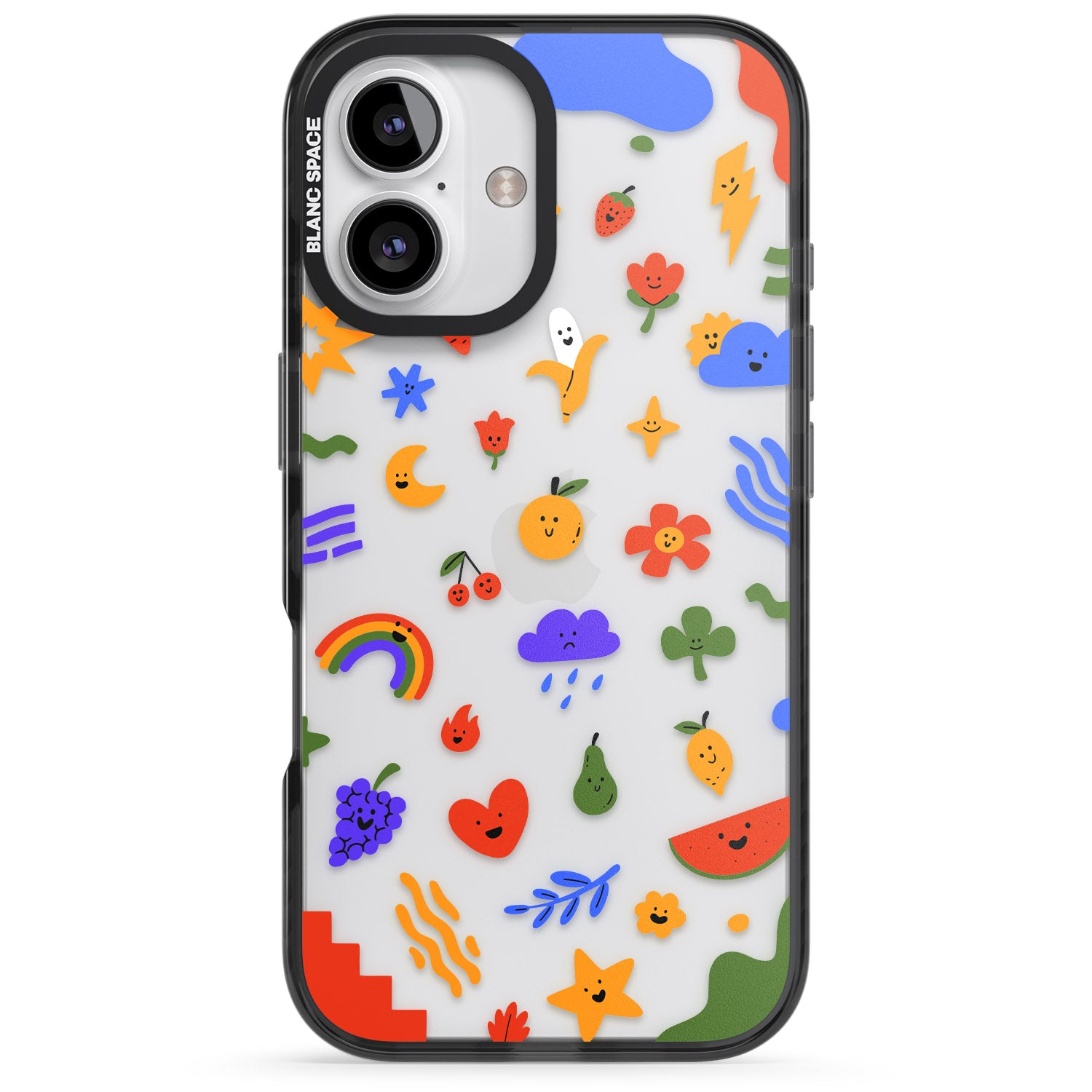 iPhone 16 Pro Max Mixed Cute Icon Pattern - Clear Black Impact Phone Case