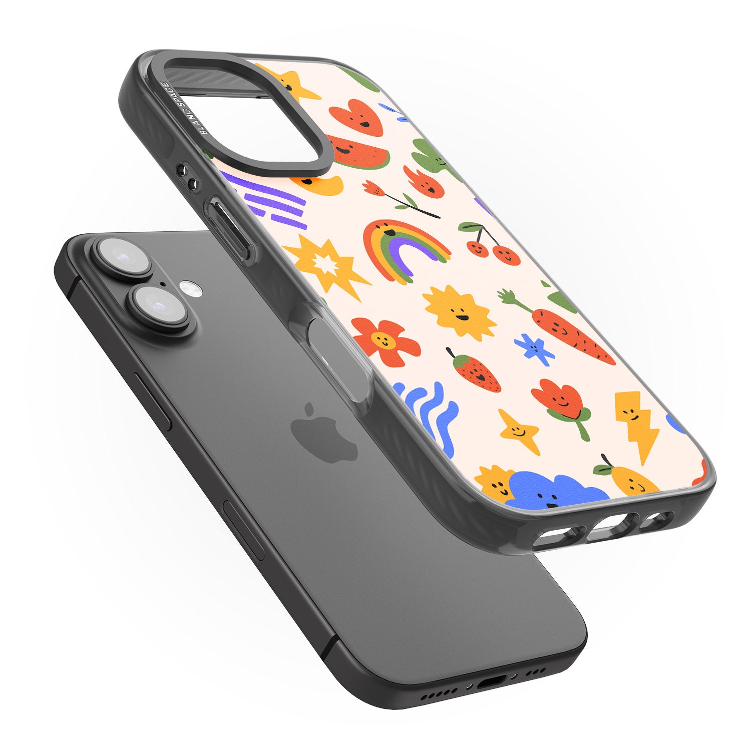 iPhone 16 Pro Max Mixed Large Kawaii Icons - Solid Black Impact Phone Case