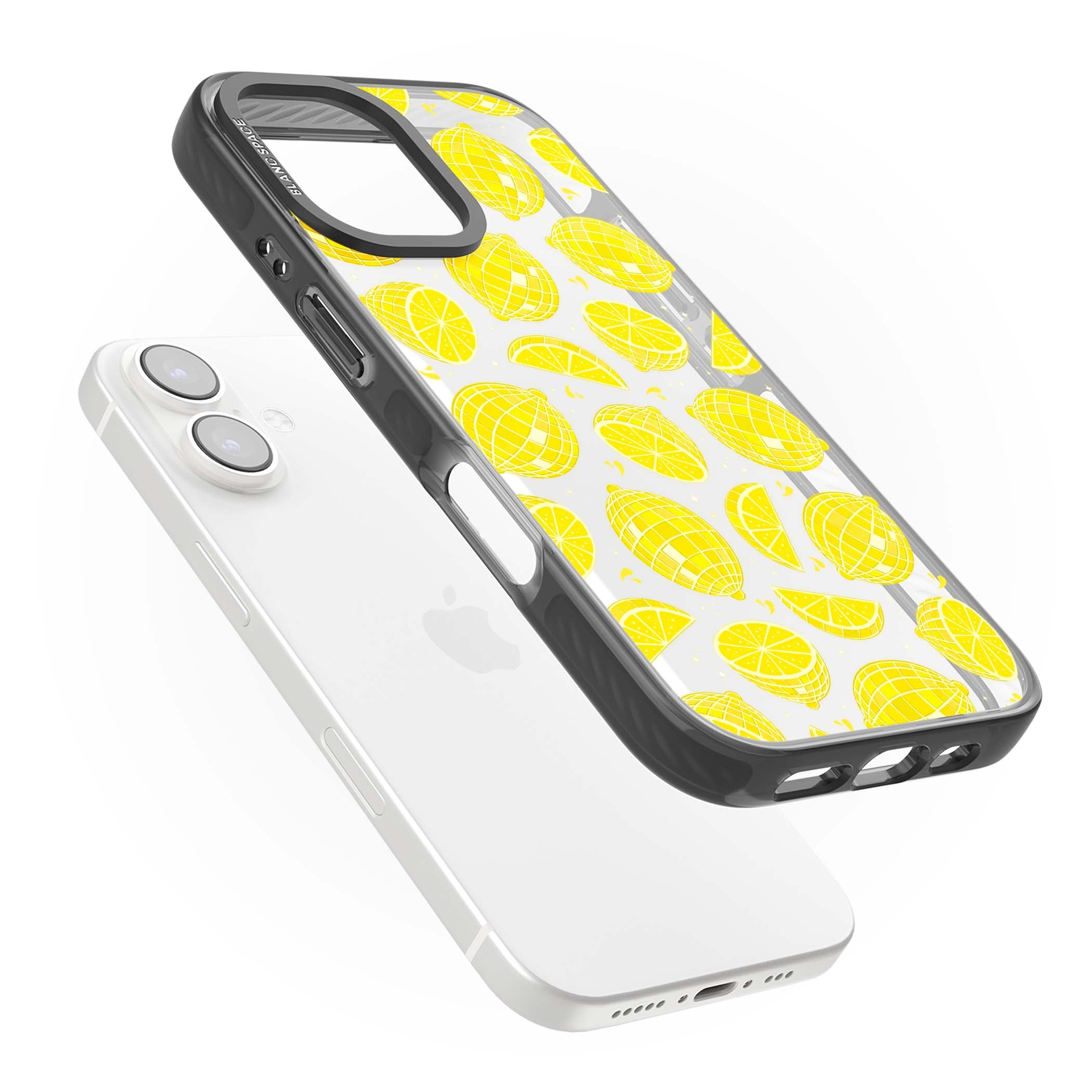 Disco Lemons citrus iPhone case featuring mirrorball lemons, sliced fruit and sparkle accents | Black Impact case for iPhone 16, iPhone 16 Plus