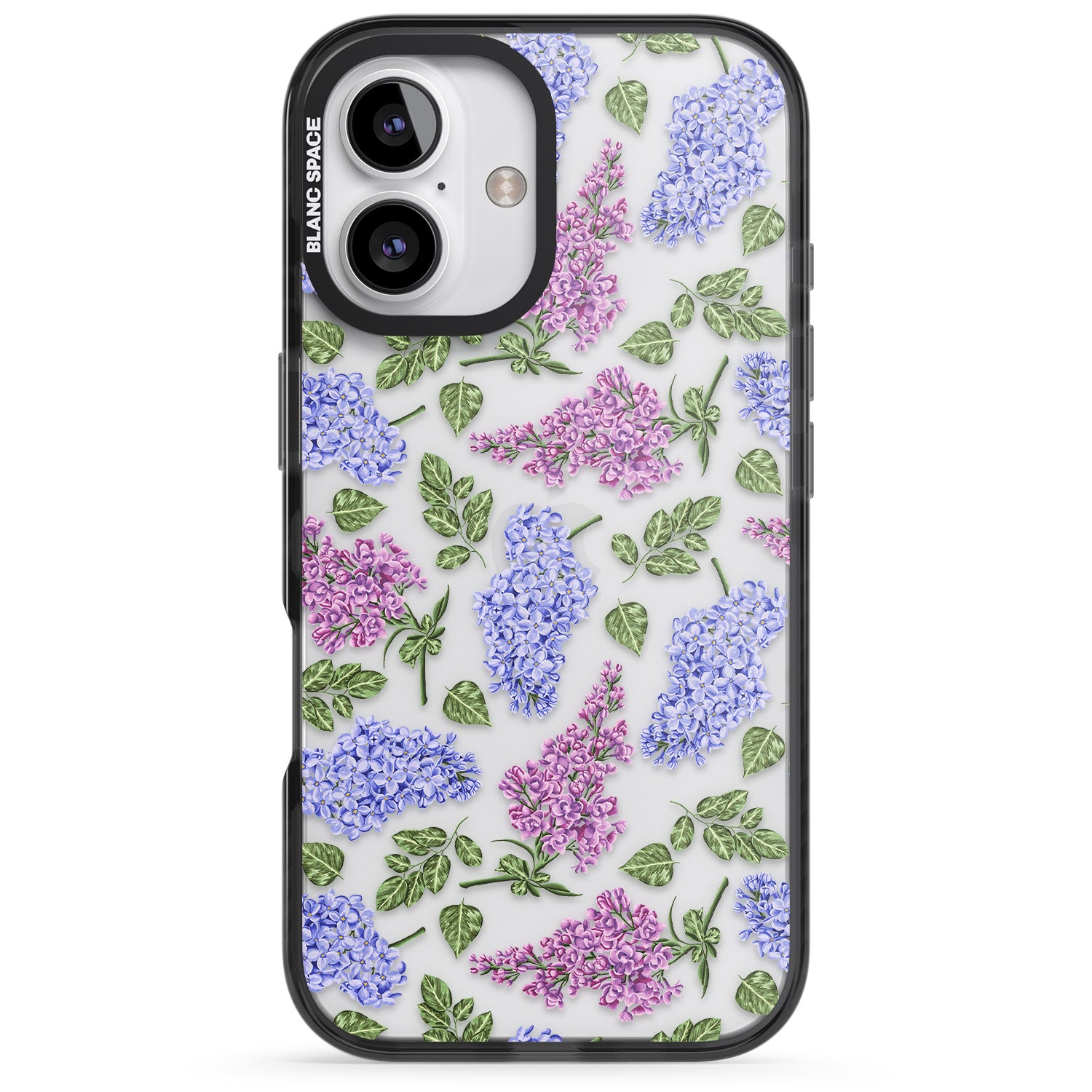 iPhone 16 Pro Max Purple Blossoms Transparent Floral Black Impact Phone Case