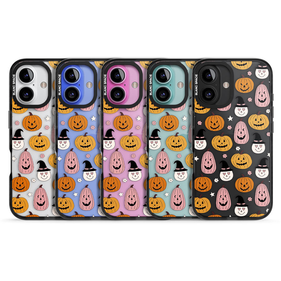 Witches and Pumpkins Pattern Black Impact Phone Case for iPhone 16, iPhone 16 Plus