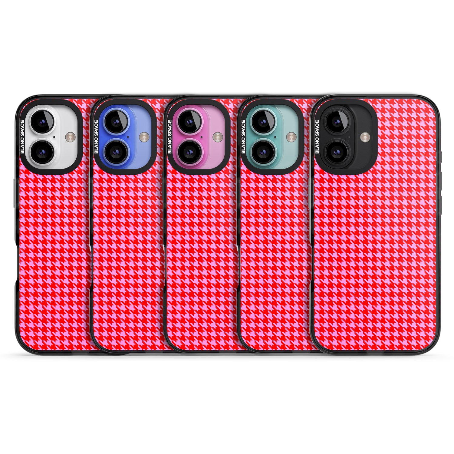 iPhone 16 Pro Max Neon Pink & Red Houndstooth Pattern Black Impact Phone Case