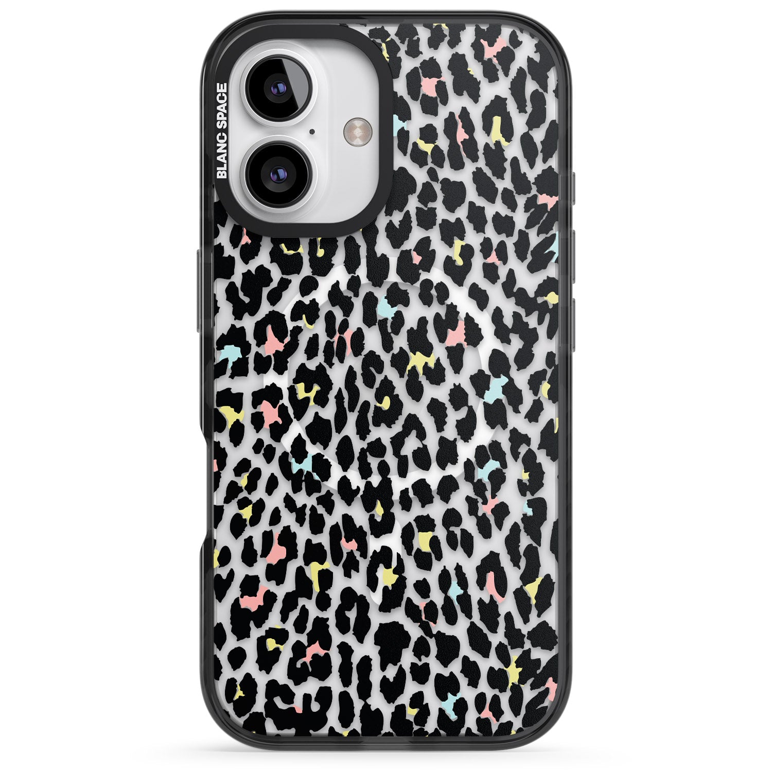 iPhone 16 Pro Max Mixed Pastels Leopard Print - Transparent Black Impact Phone Case