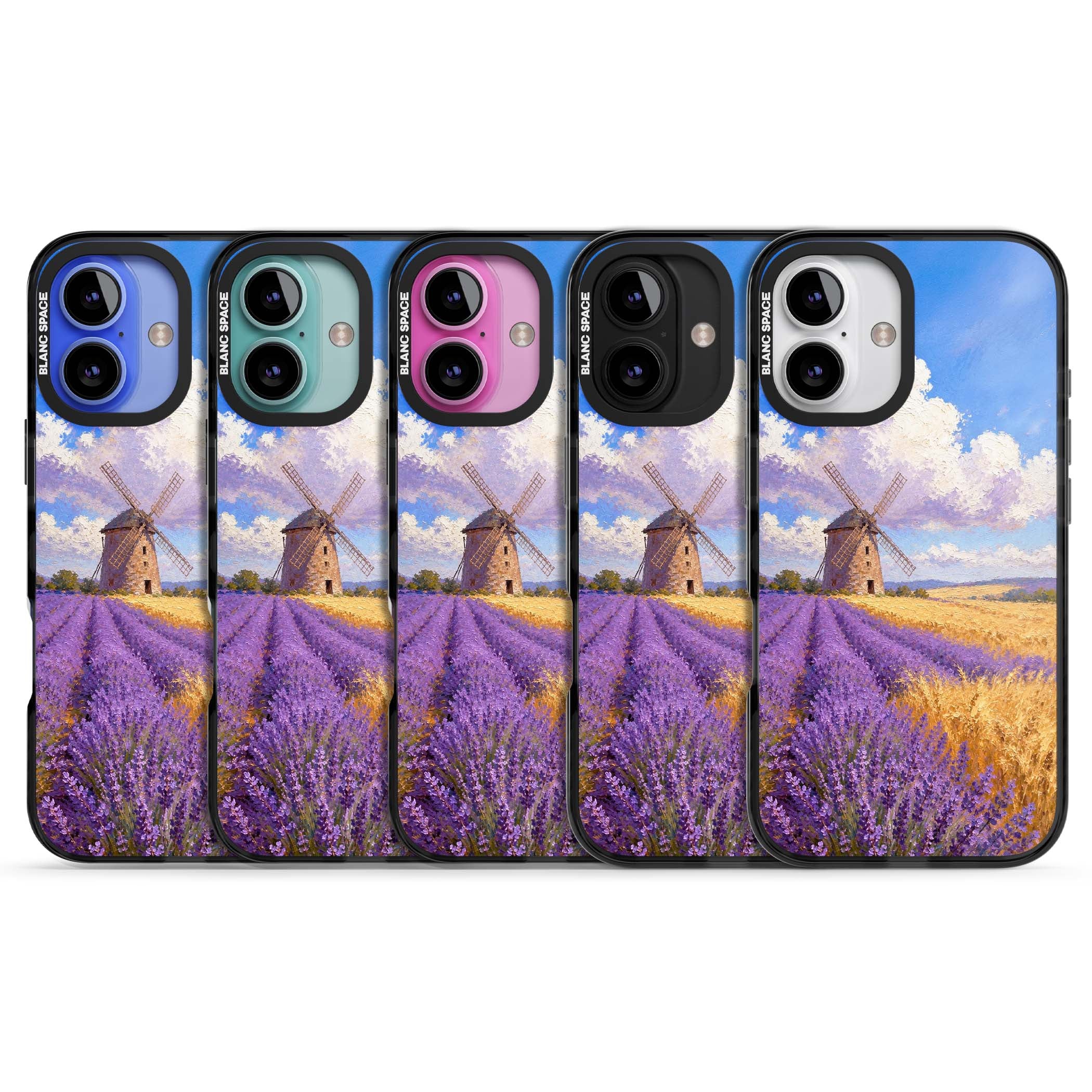 Lavender Mill cottagecore iPhone case featuring a French windmill, lavender field and golden wheat oil painting | Black Impact Magsafe case for iPhone 16, iPhone 16 Plus