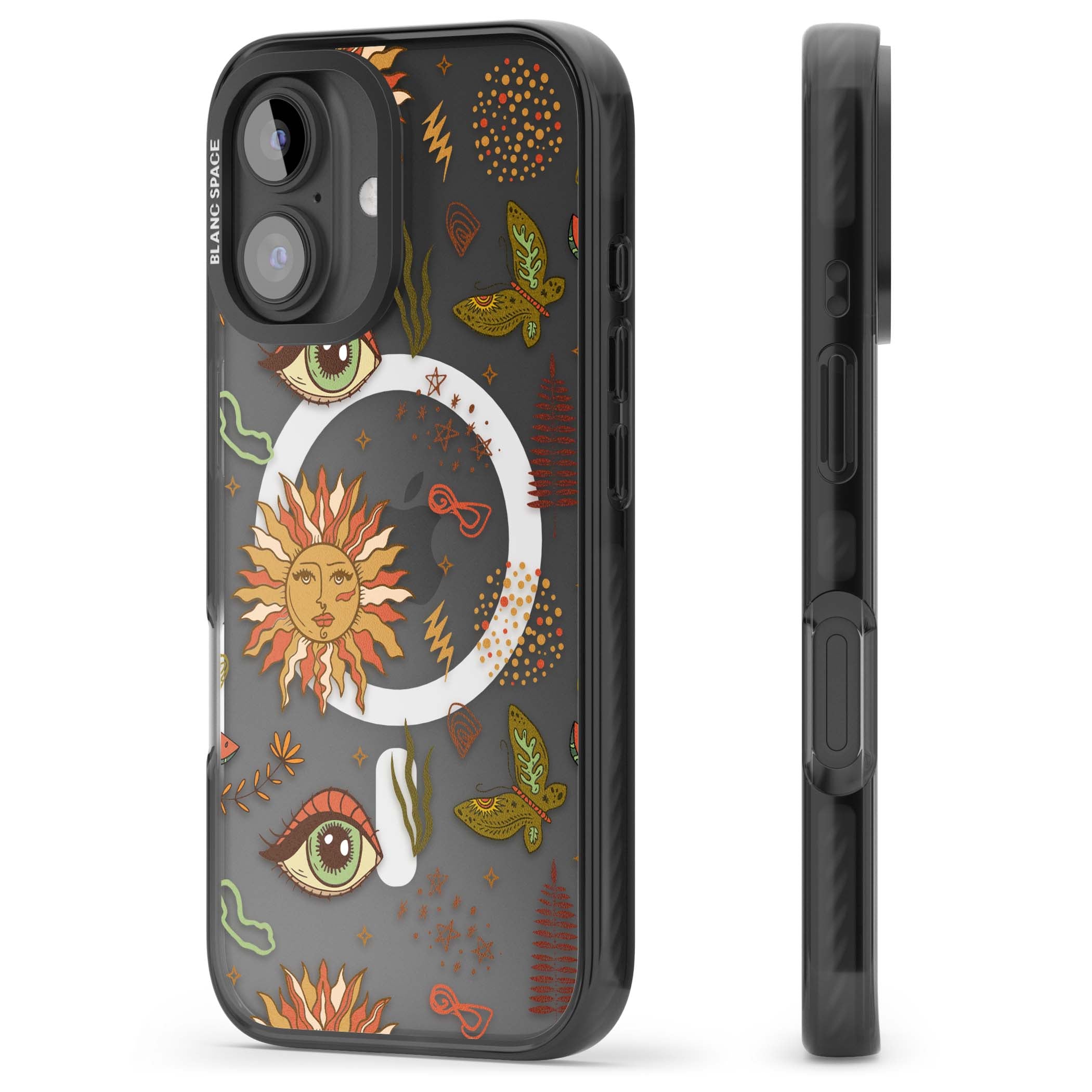 Elevate Your Phone'S Style With This Boho Celestial Sun & Eye Phone Case, Featuring A Mystical Blend Of Suns, All-Seeing Eyes, Butterflies, Stars, And