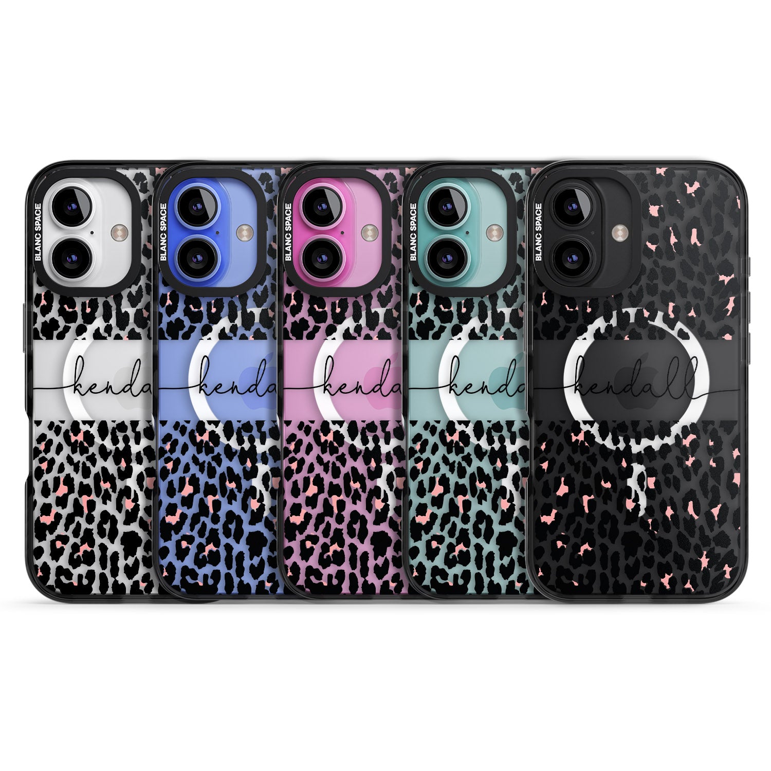 iPhone 16 Pro Max Personalised Pink & Cursive Leopard Spots Black Impact Phone Case