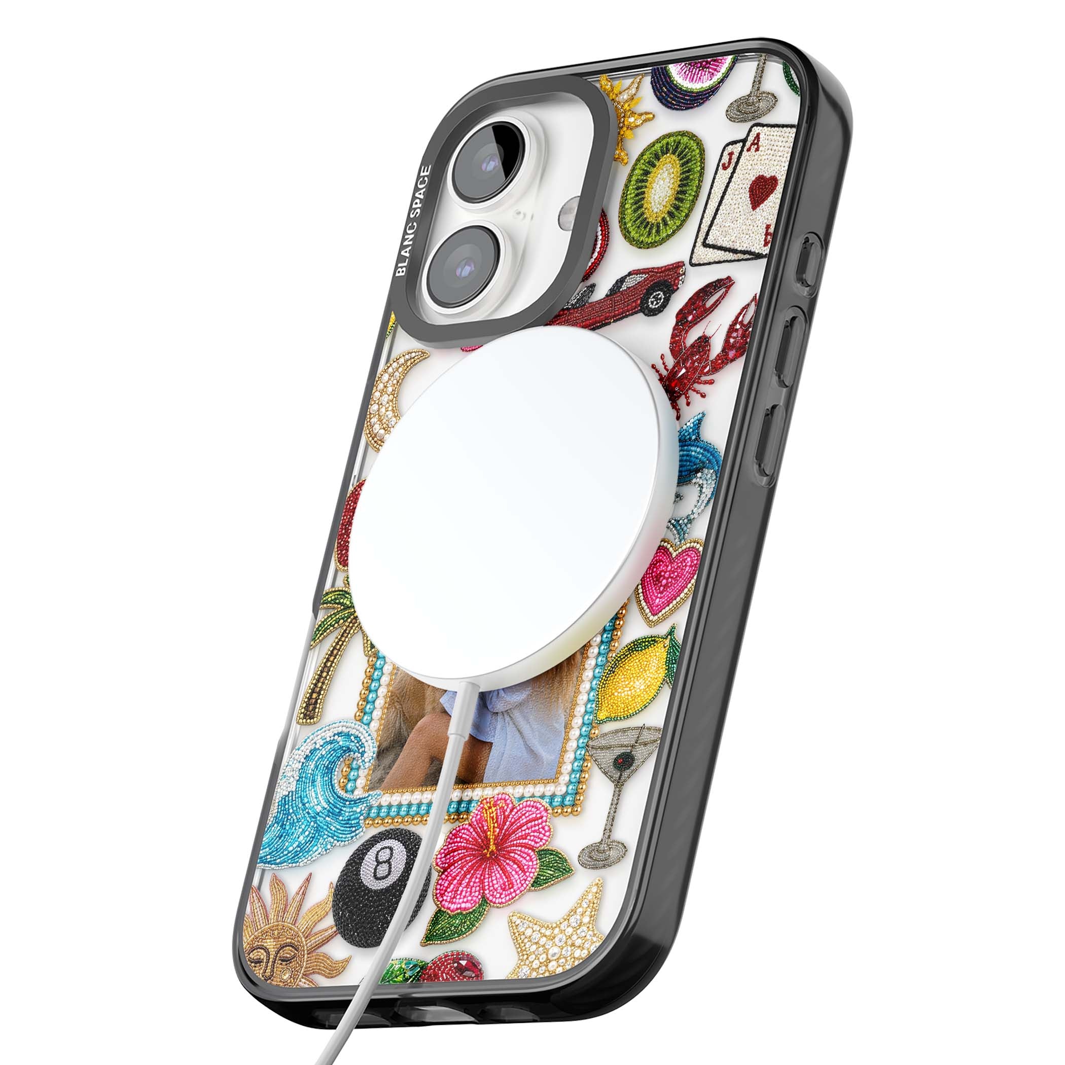 Beaded Photo coastal iPhone case | Black Impact Magsafe case for iPhone 16, iPhone 16 Plus