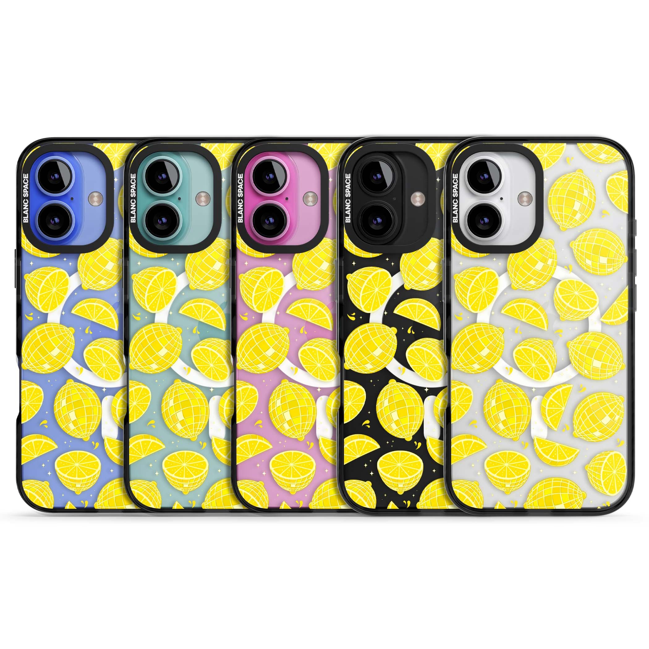 Disco Lemons citrus iPhone case featuring mirrorball lemons, sliced fruit and sparkle accents | Black Impact Magsafe case for iPhone 16, iPhone 16 Plus