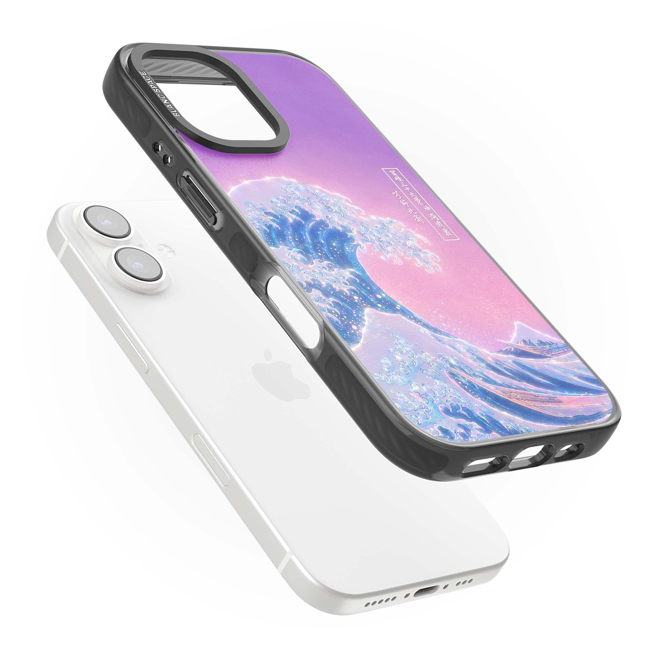 The Great Opal Wave Japanese iPhone case featuring Hokusai's great wave in iridescent pastels with lilac sky and Mou | Black Impact Magsafe case for iPhone 16, iPhone 16 Plus