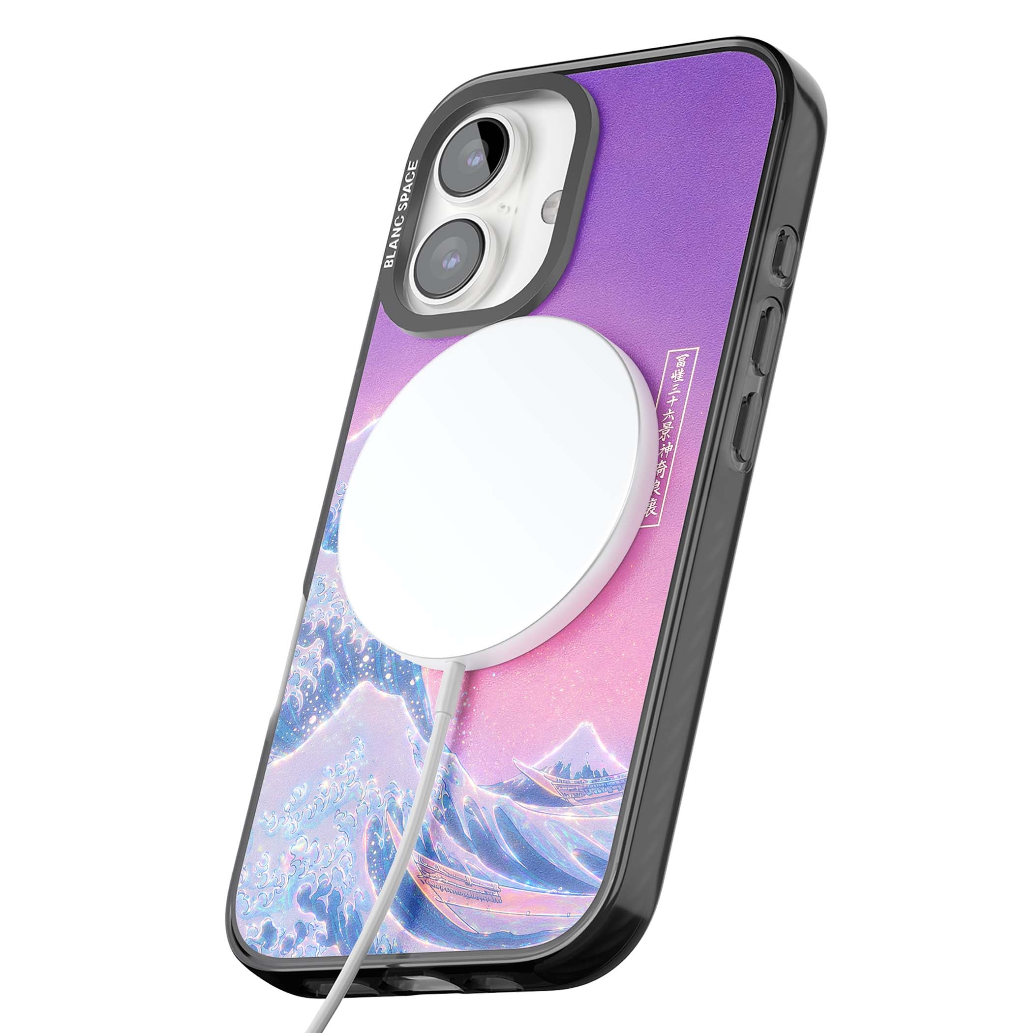 The Great Opal Wave Japanese iPhone case featuring Hokusai's great wave in iridescent pastels with lilac sky and Mou | Black Impact Magsafe case for iPhone 16, iPhone 16 Plus
