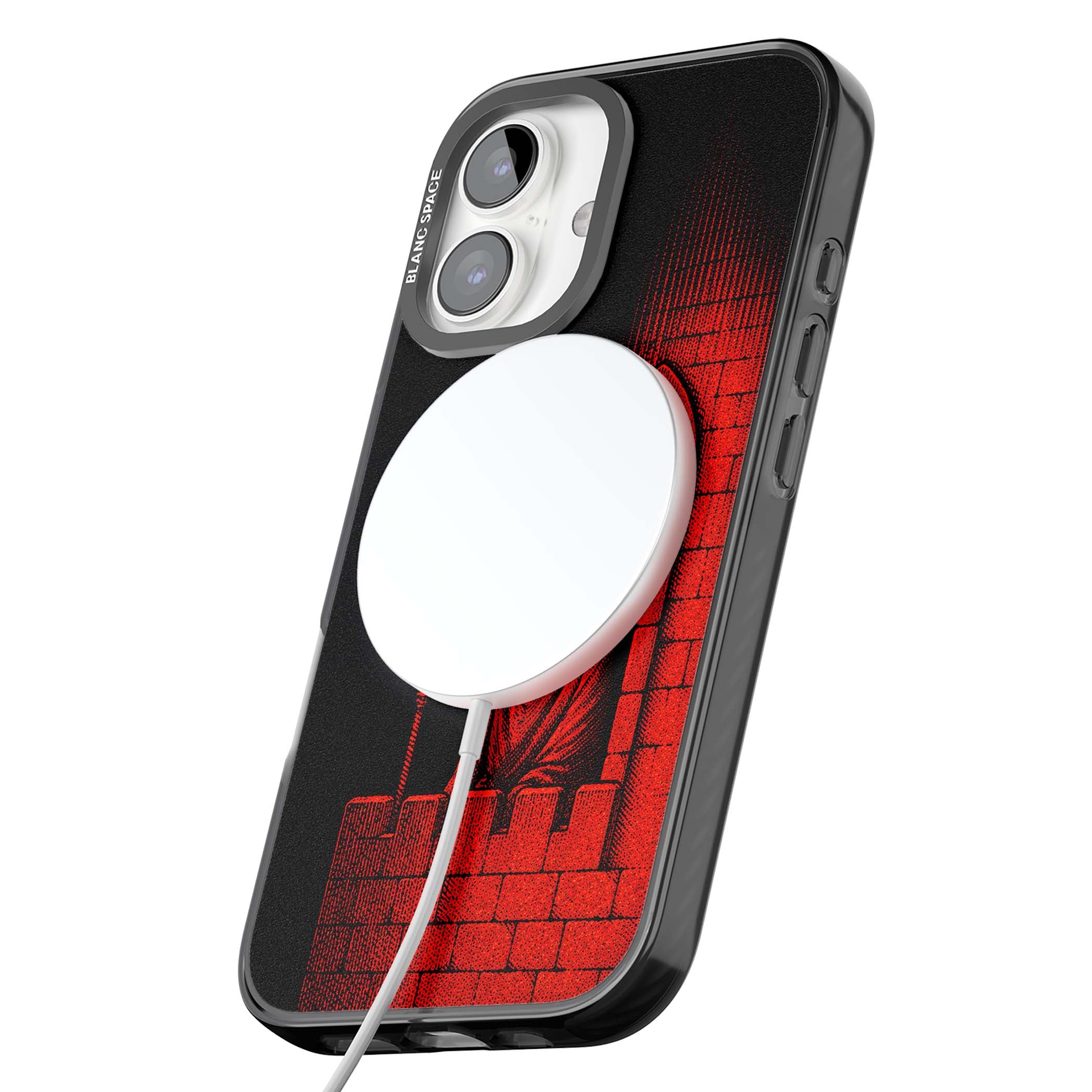 Crimson Crypt gothic iPhone case featuring a hooded reaper, torchlit crypt archway and red halftone horror art | Black Impact Magsafe case for iPhone 16, iPhone 16 Plus