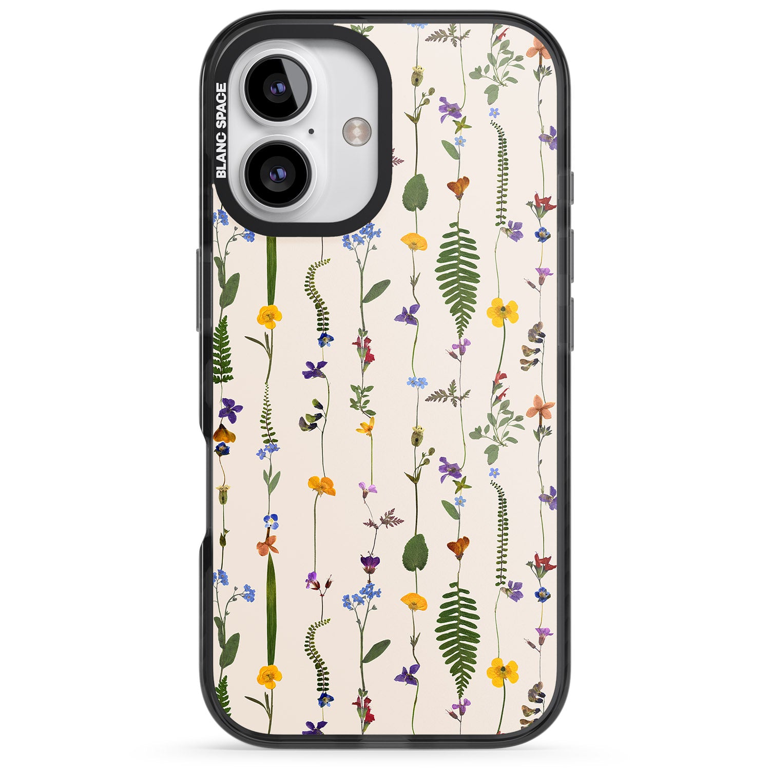 iPhone 16 Pro Max Wildflower Chain Design - Cream Black Impact Phone Case