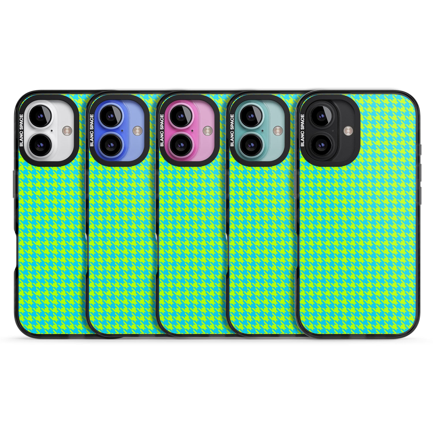 iPhone 16 Pro Max Neon Lime & Turquoise Houndstooth Pattern Black Impact Phone Case