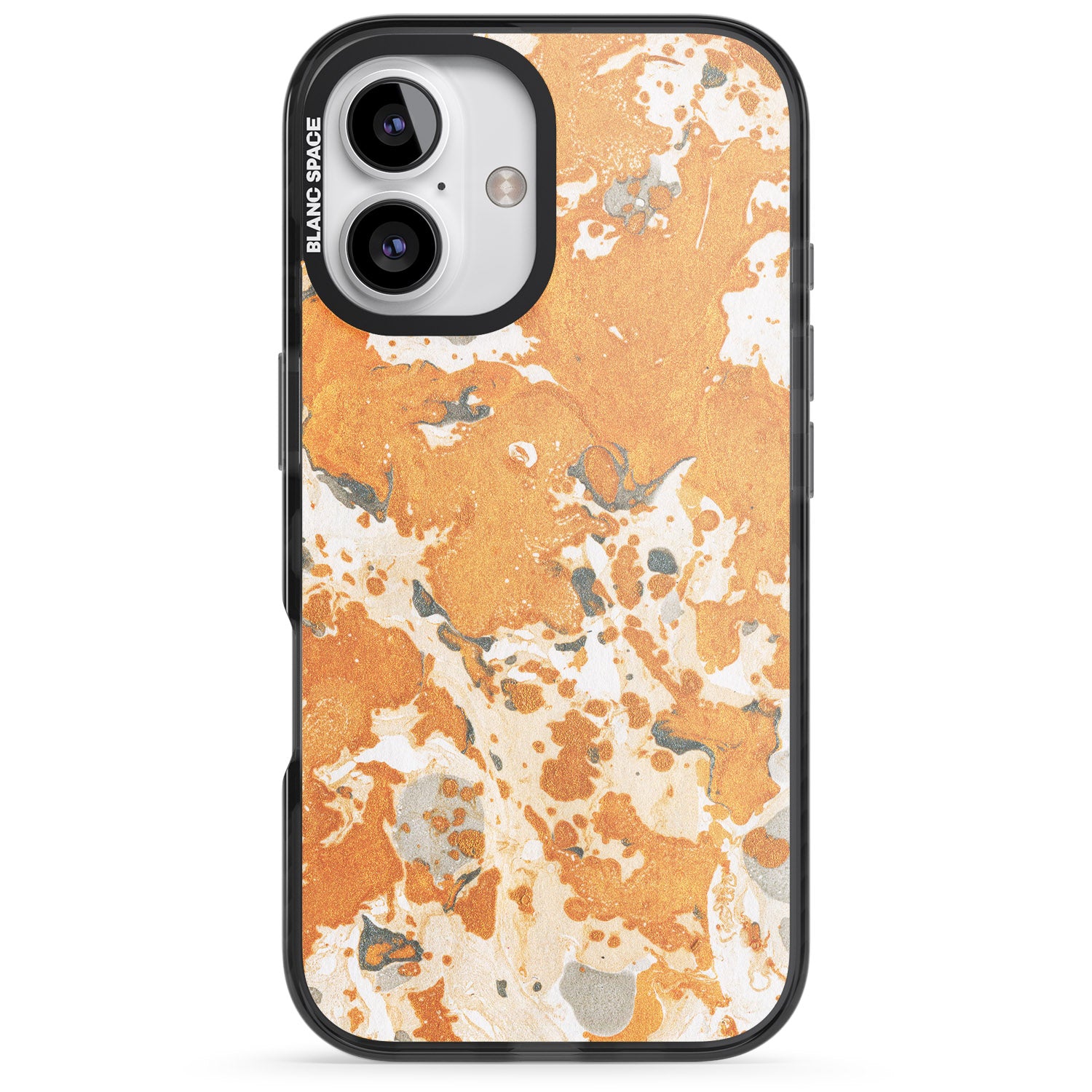 iPhone 16 Pro Max Orange Marbled Paper Pattern Black Impact Phone Case