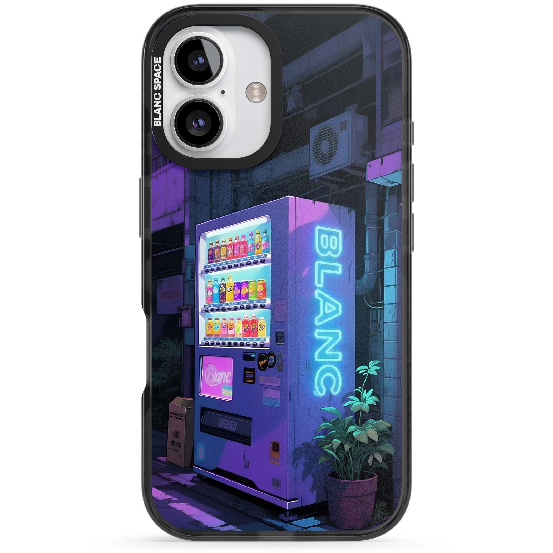 Shibuya Glow Japanese iPhone case featuring a glowing Tokyo vending machine, neon signage, and moody purple alleyway | Black Impact Magsafe case for iPhone 16, iPhone 16 Plus