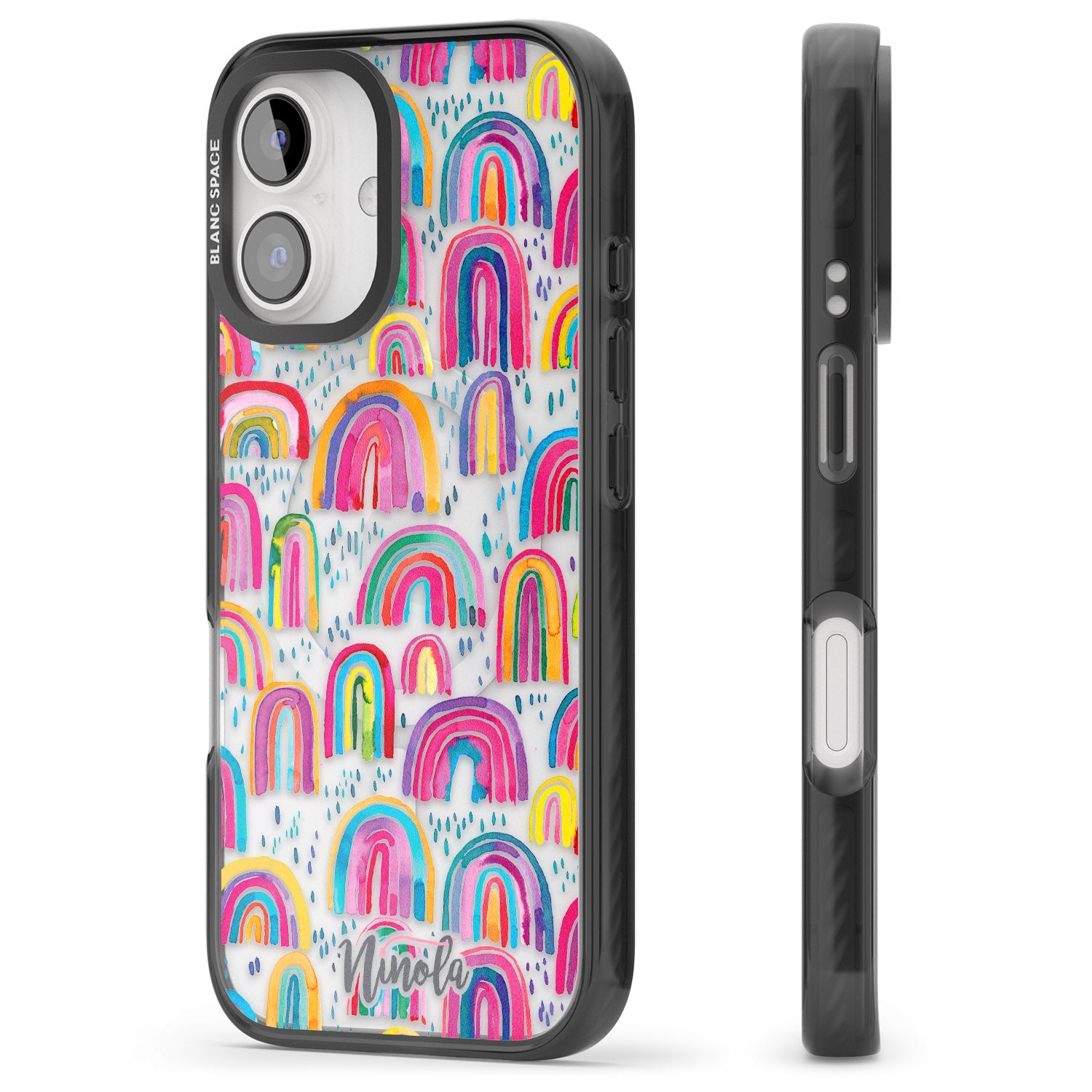 iPhone 16 Pro Max Cute Watercolor Rainbows Black Impact Phone Case