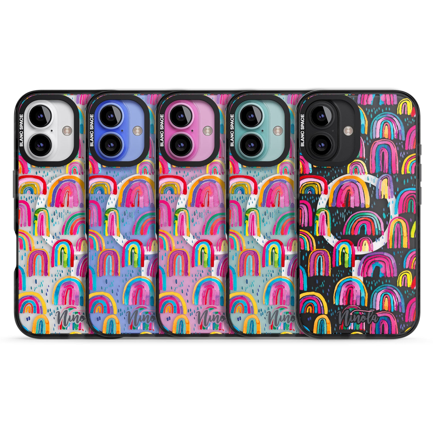 iPhone 16 Pro Max Cute Watercolor Rainbows Black Impact Phone Case