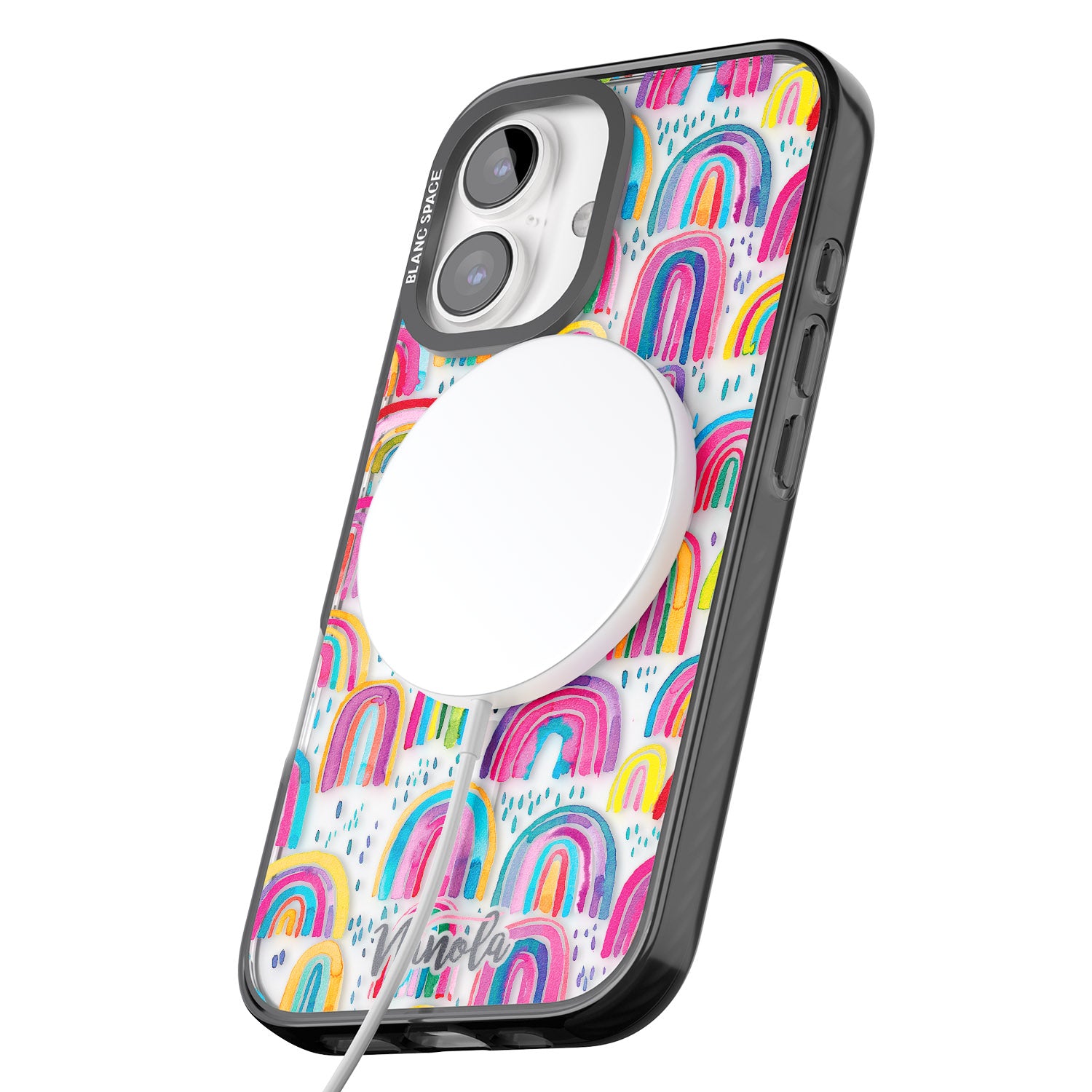 iPhone 16 Pro Max Cute Watercolor Rainbows Black Impact Phone Case