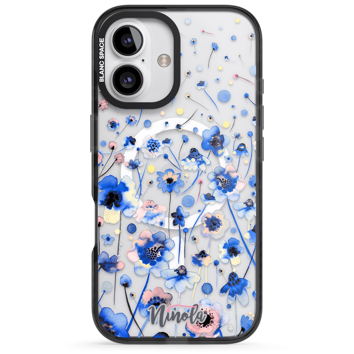 iPhone 16 Pro Max Ink Flowers Blue Black Impact Phone Case