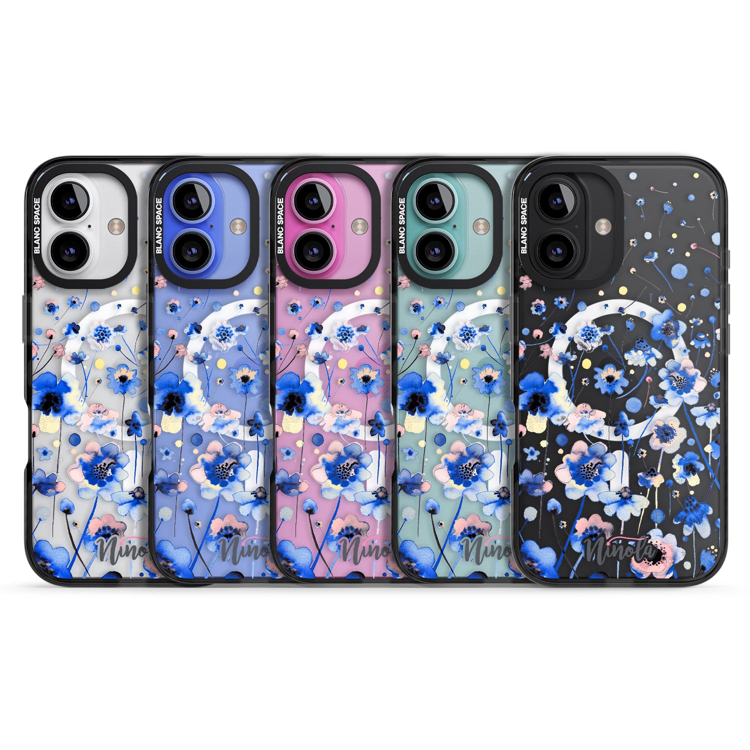 iPhone 16 Pro Max Ink Flowers Blue Black Impact Phone Case