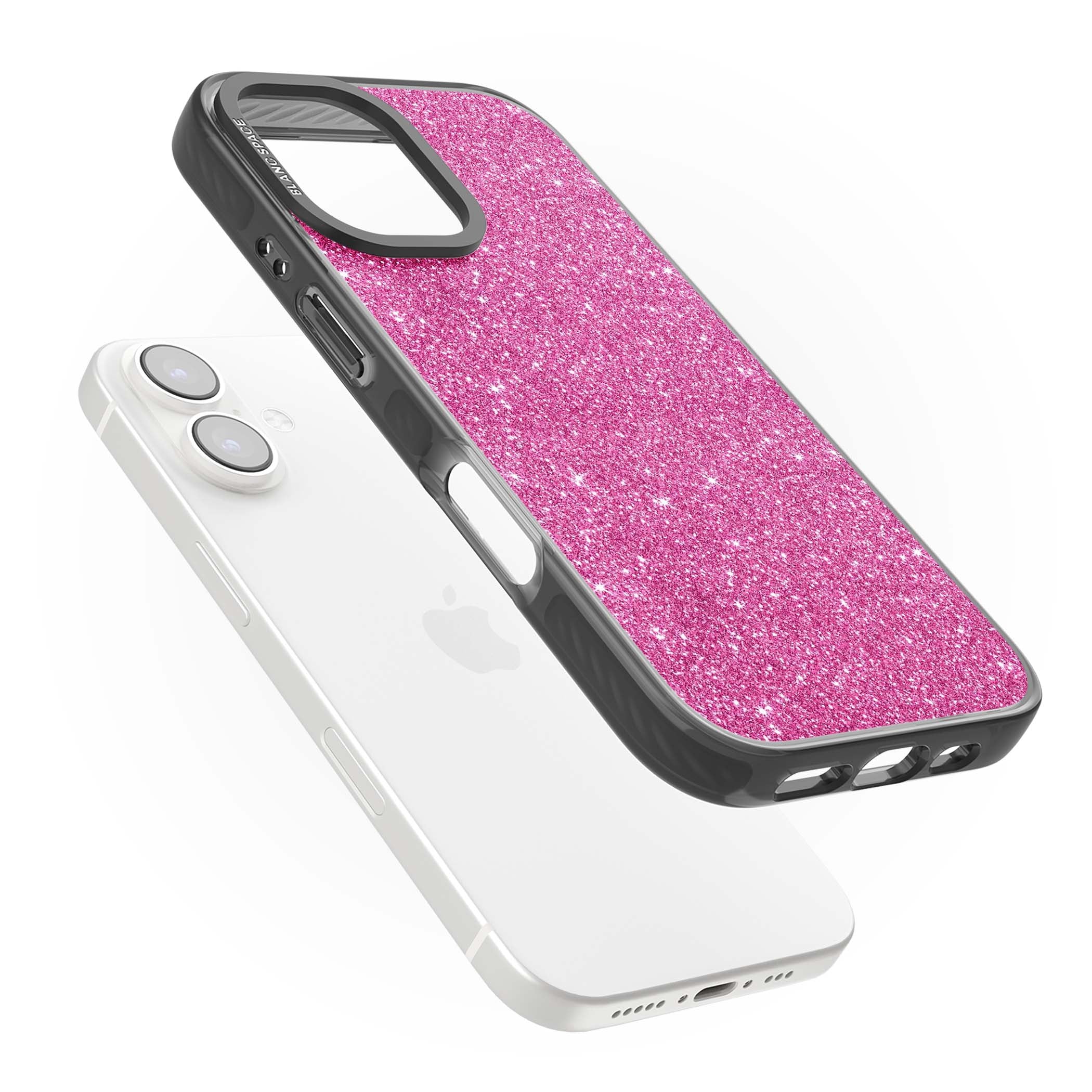 Pink Glitter Y2K iPhone case featuring hot pink glitter wallpaper with sparkle shimmer effect | Black Impact Magsafe case for iPhone 16, iPhone 16 Plus